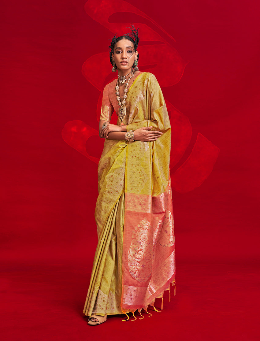 Mustard Classic Weaving Silk Saree with Intricate Zari Motifs