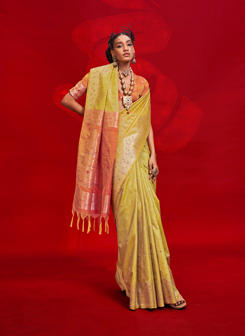 Mustard Classic Weaving Silk Saree with Intricate Zari Motifs