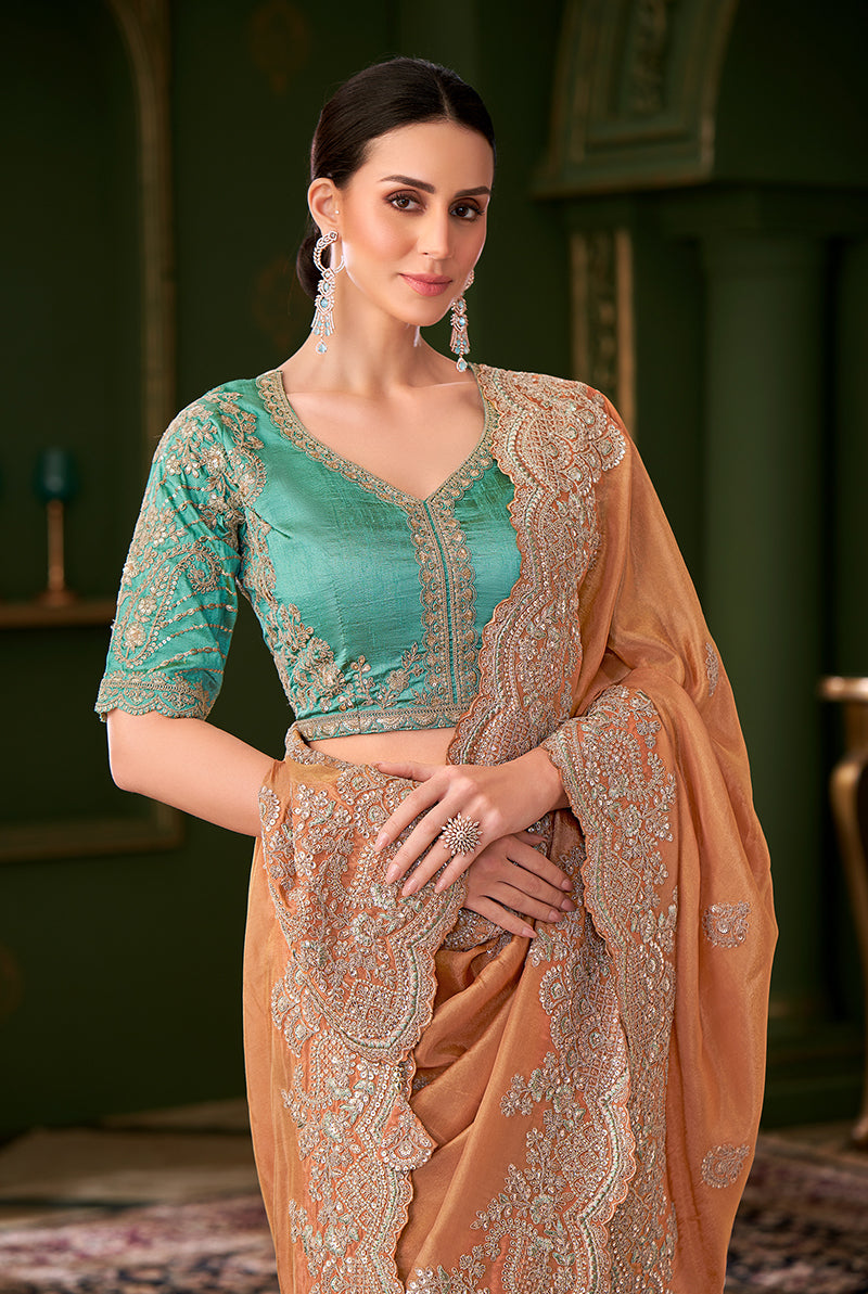 Light orange Color Georgette silk Saree With Heavy Work Blouse