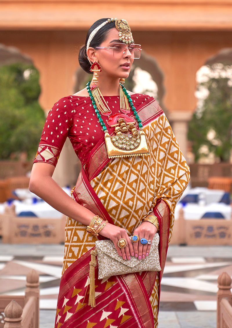 Mustard Cotton Silk Foil Print Work Saree
