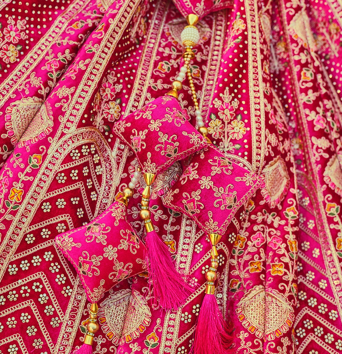 Rani Pink Velvet Embroidered Wedding Lehenga Choli
