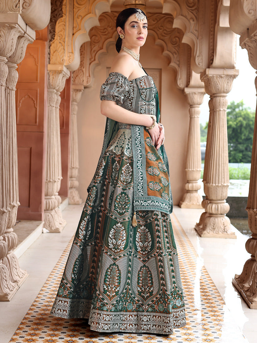 Green Kanjivaram Silk Weaving Zari Lehenga Choli