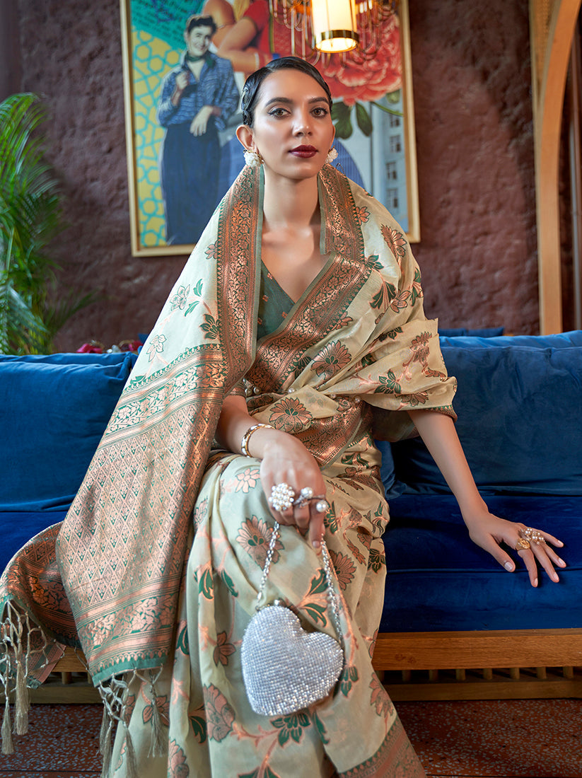 Light Green Organza Silk Zari Woven Traditional Saree