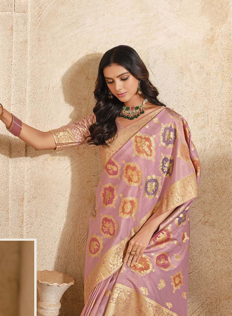 Light Pink Silk Zari Weaving Classic Saree