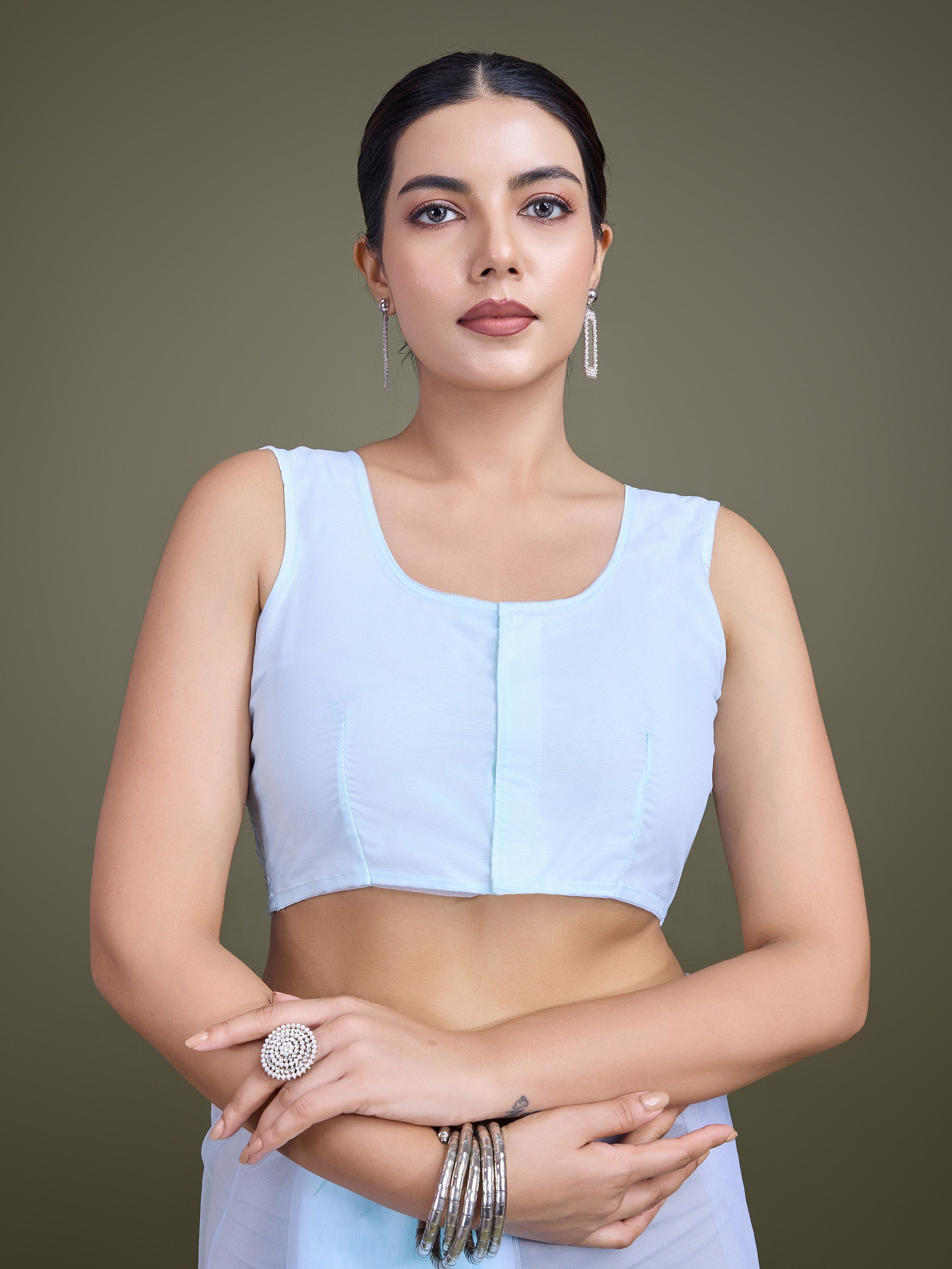 Light Sky Blue Soft Net Sequins Partywear Saree