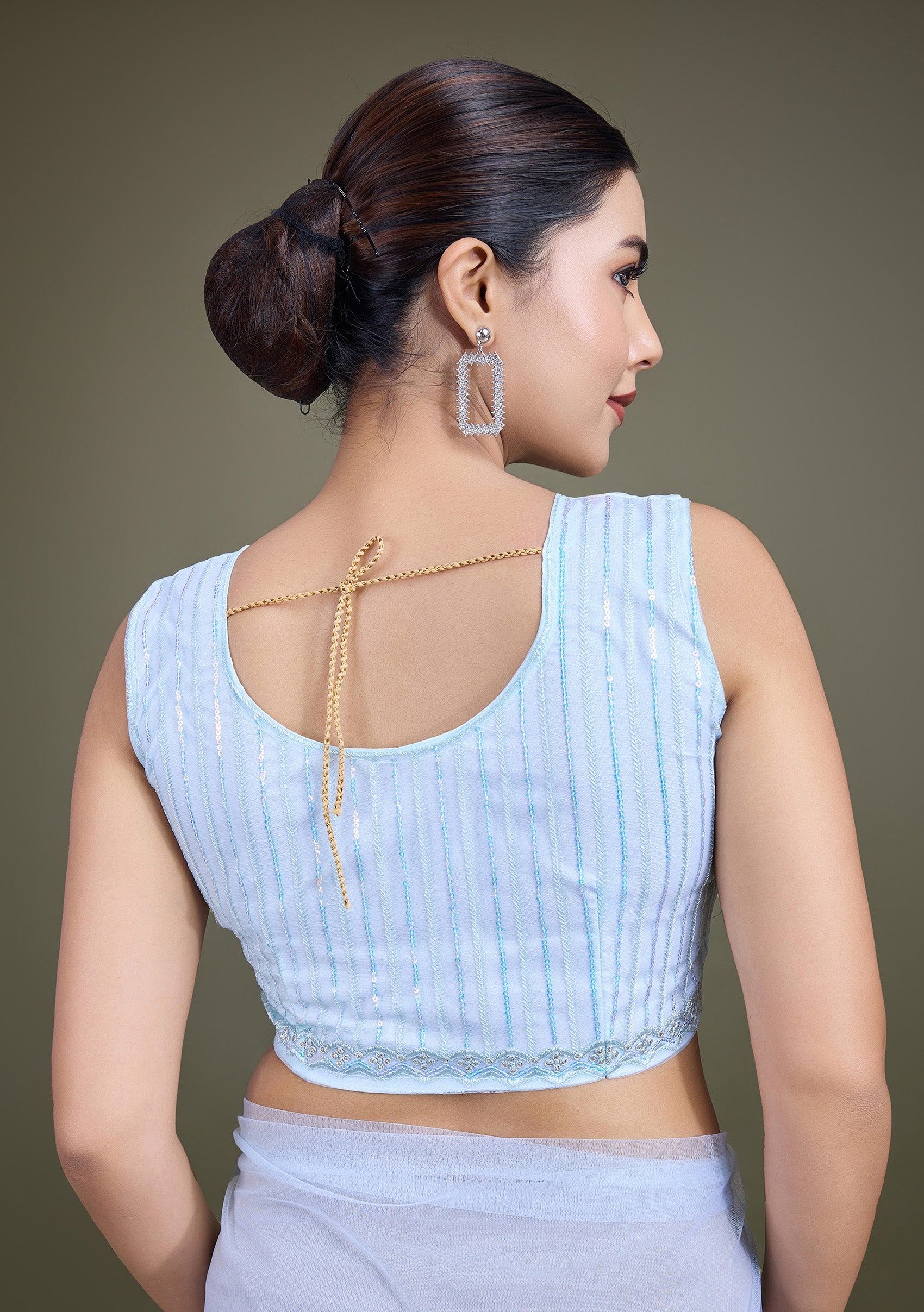 Light Sky Blue Soft Net Sequins Partywear Saree