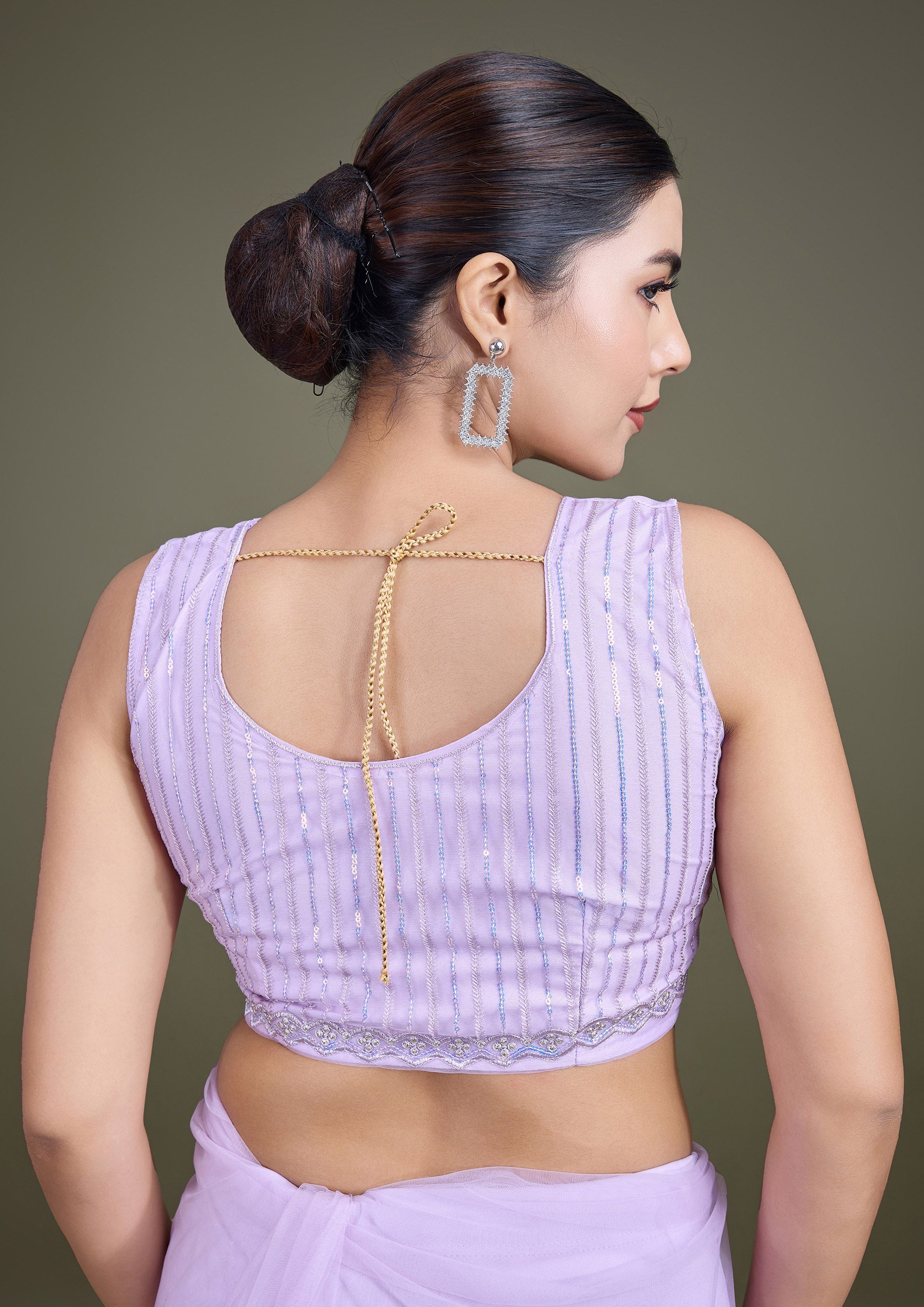 Lavender Soft Net Sequins Partywear Saree