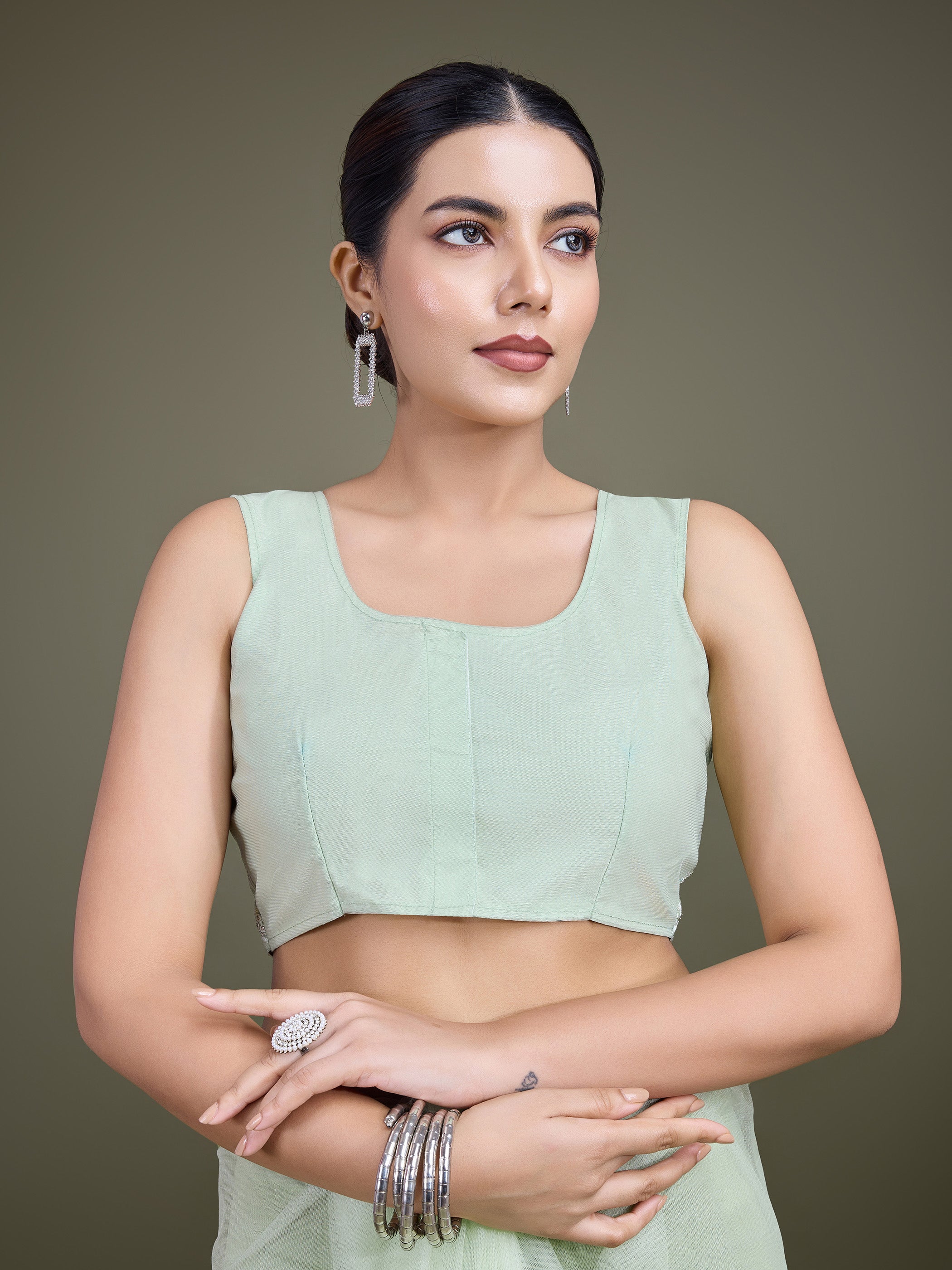 Light Green Soft Net  Sequins Partywear Saree