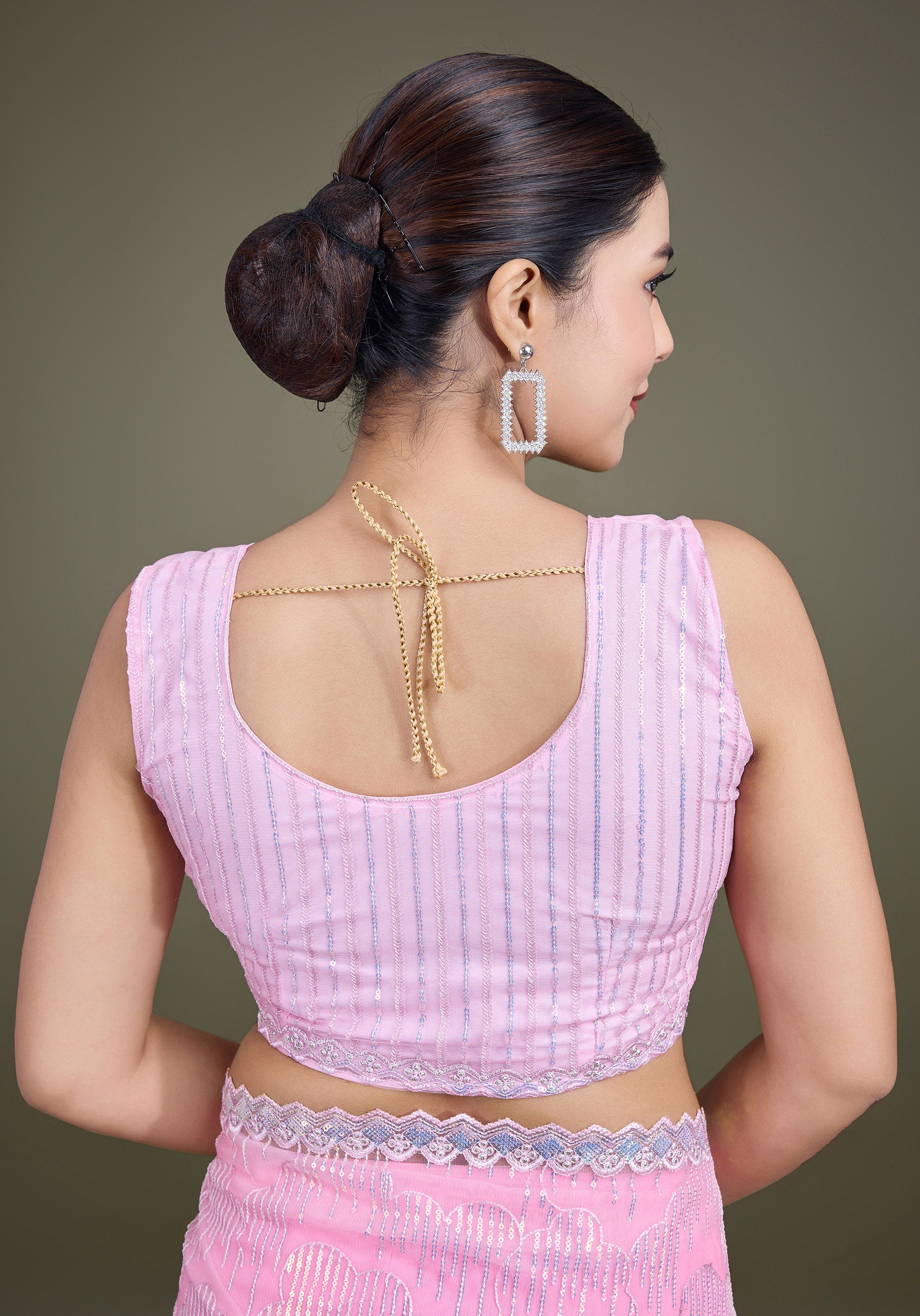 Light Pink Soft Net Sequins Partywear Saree
