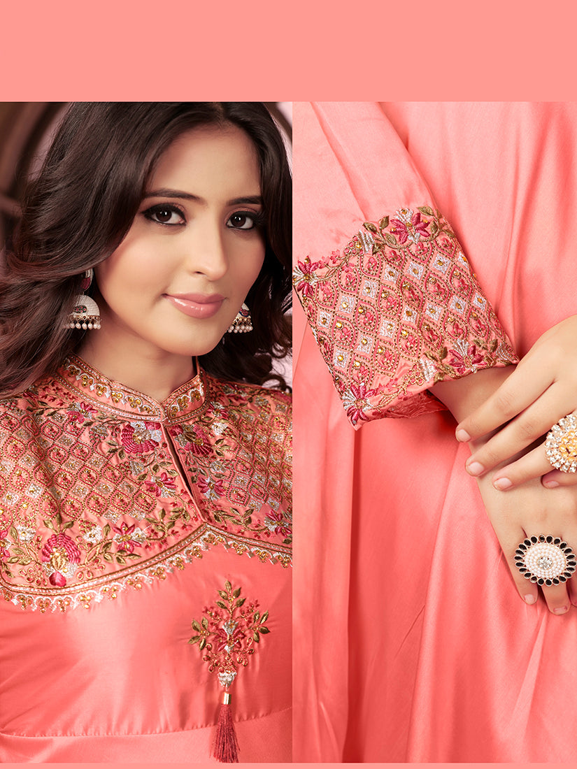 Light Pink Triva Silk Embroidered Wedding Wear Gown