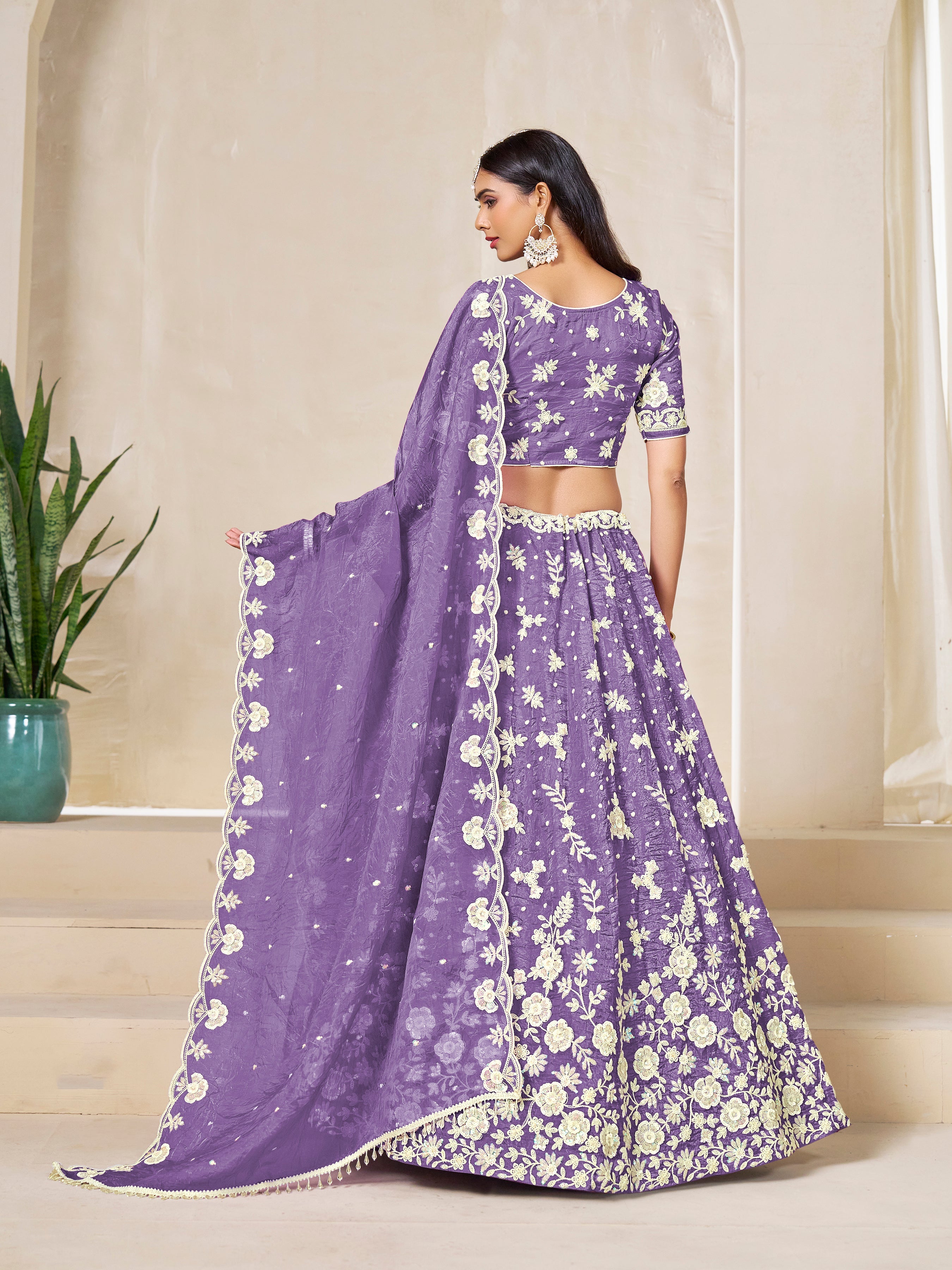 Light Purple Embroidered Crush Organza Lehenga Choli