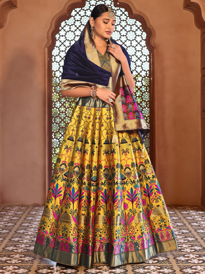 Yellow Kanjivaram Silk Weaving Zari Lehenga Choli