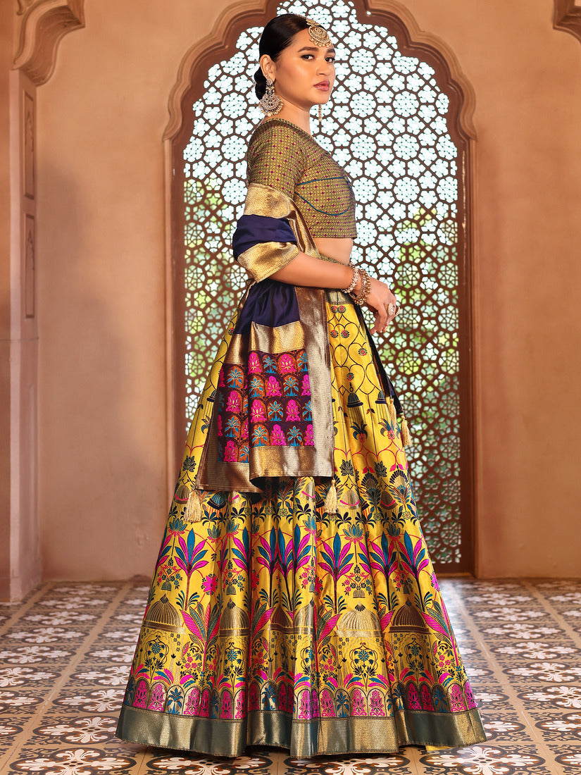 Yellow Kanjivaram Silk Weaving Zari Lehenga Choli