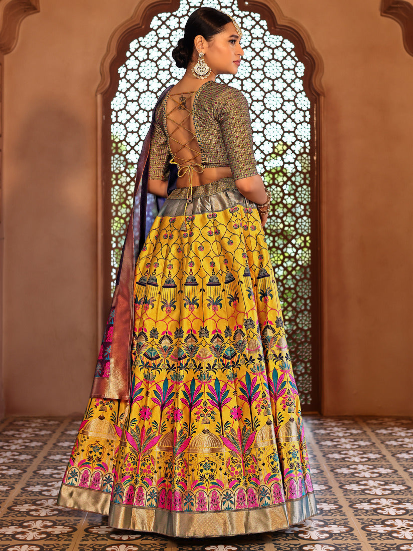 Yellow Kanjivaram Silk Weaving Zari Lehenga Choli