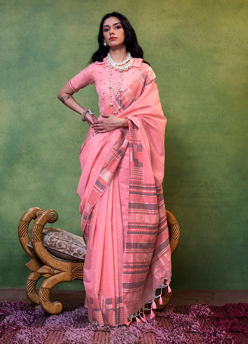 Pink Weaving Silk Light weight Casual Saree