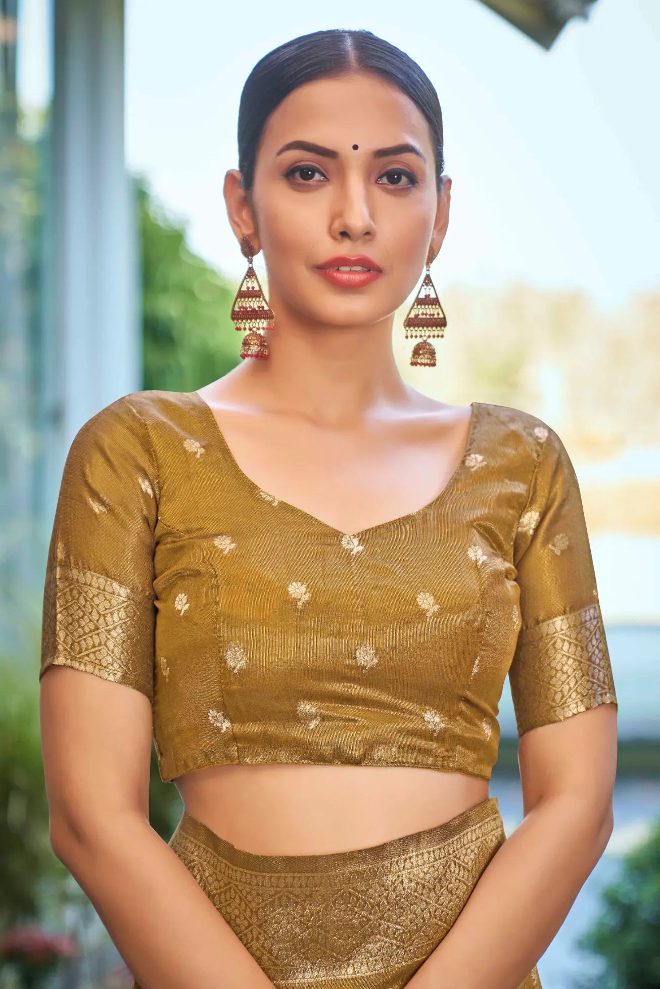 Mustard Shimmer Silk Woven Work Ethnic Saree - Monjolika Fashion