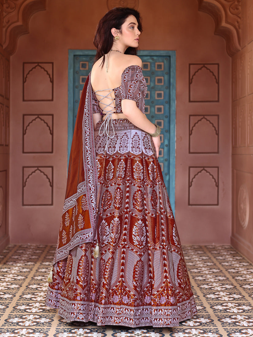 Maroon Kanjivaram Silk Weaving Zari Lehenga Choli