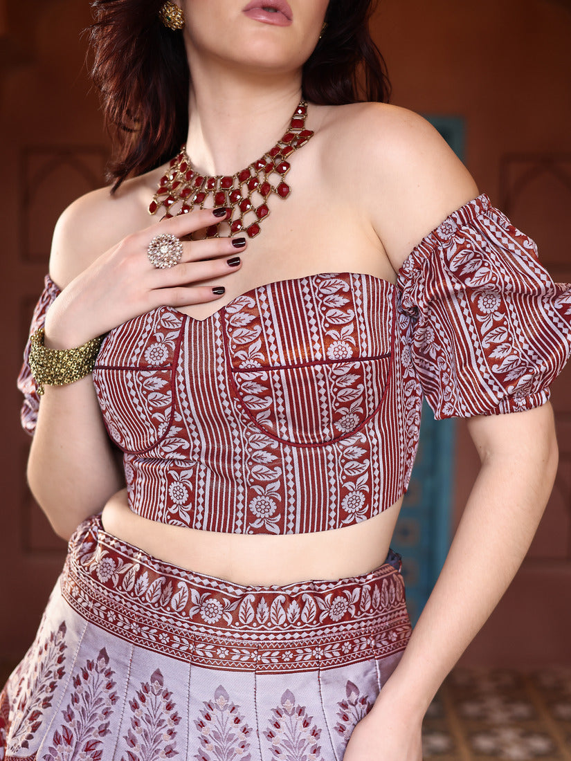 Maroon Kanjivaram Silk Weaving Zari Lehenga Choli