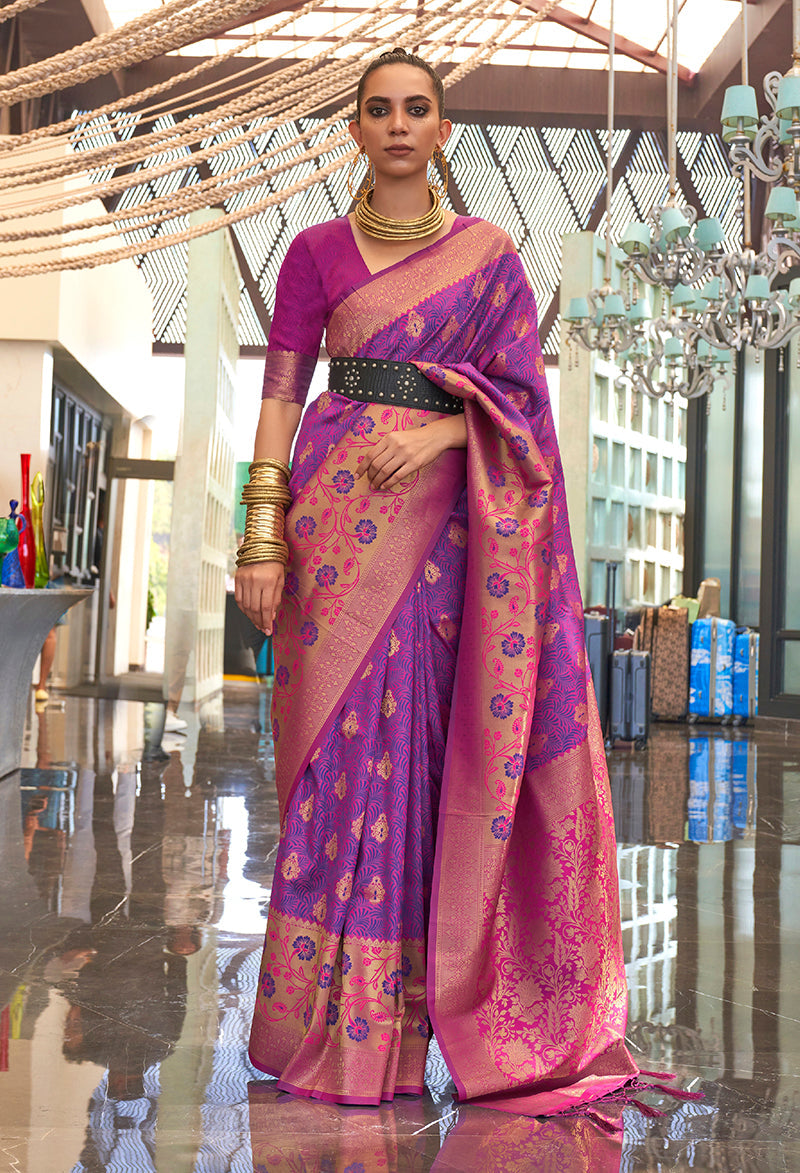 Magenta and Violet Weaving Handloom silk Blend Trendy Saree