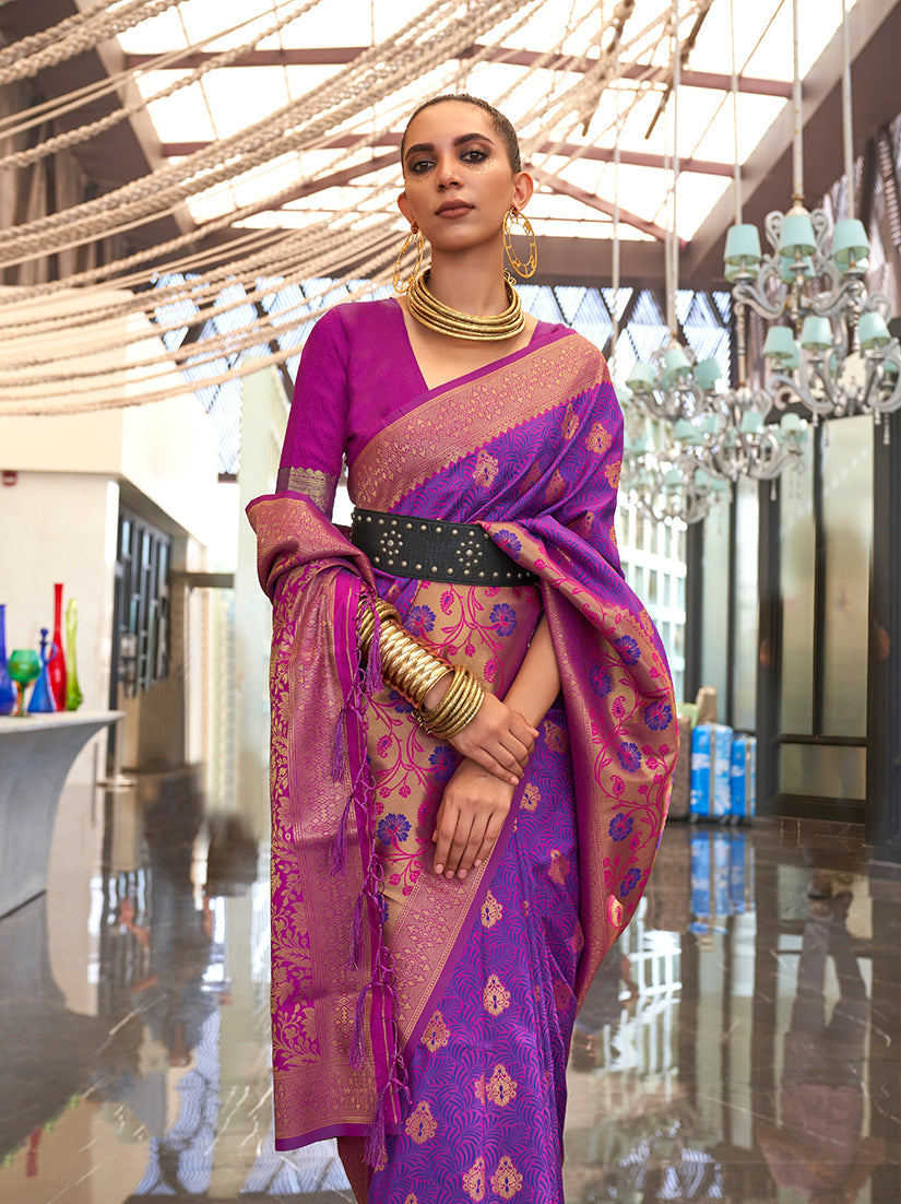 Magenta and Violet Weaving Handloom silk Blend Trendy Saree