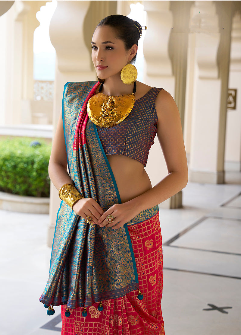 Rani Pink Banarasi Silk Weaving Work Saree
