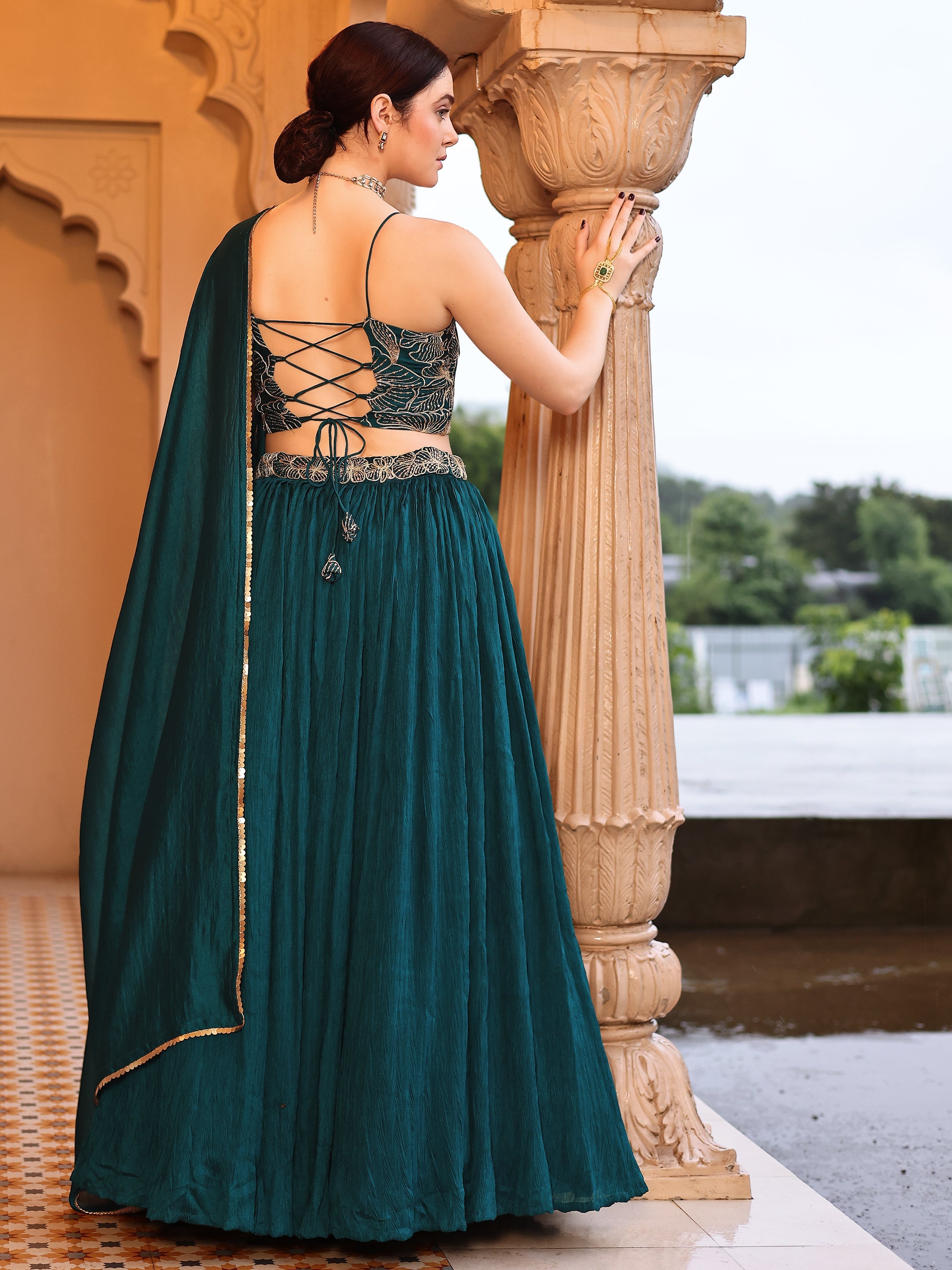 Teal Crush Silk Lehenga with Designer Blouse & Dupatta