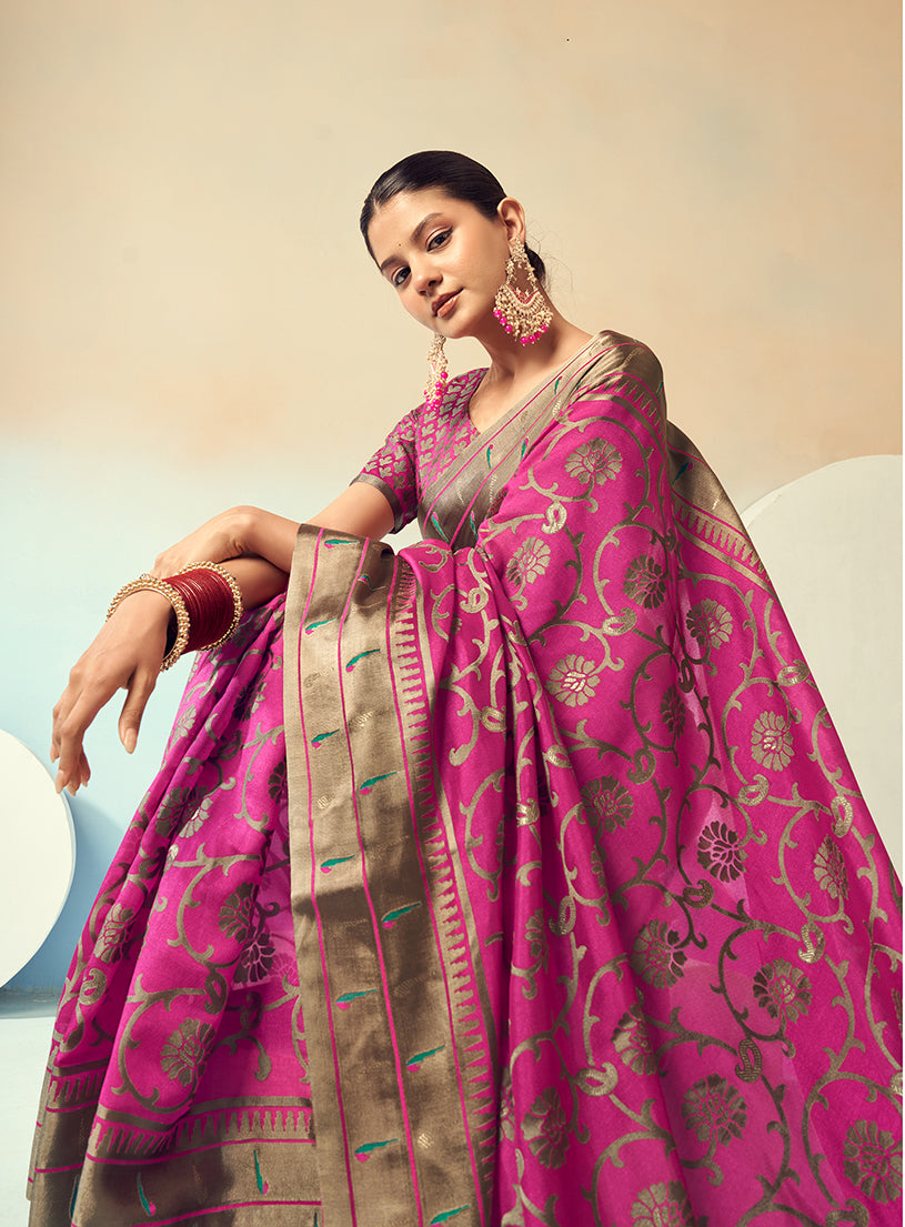 Magenta Georgette Weaving Zari Work Saree