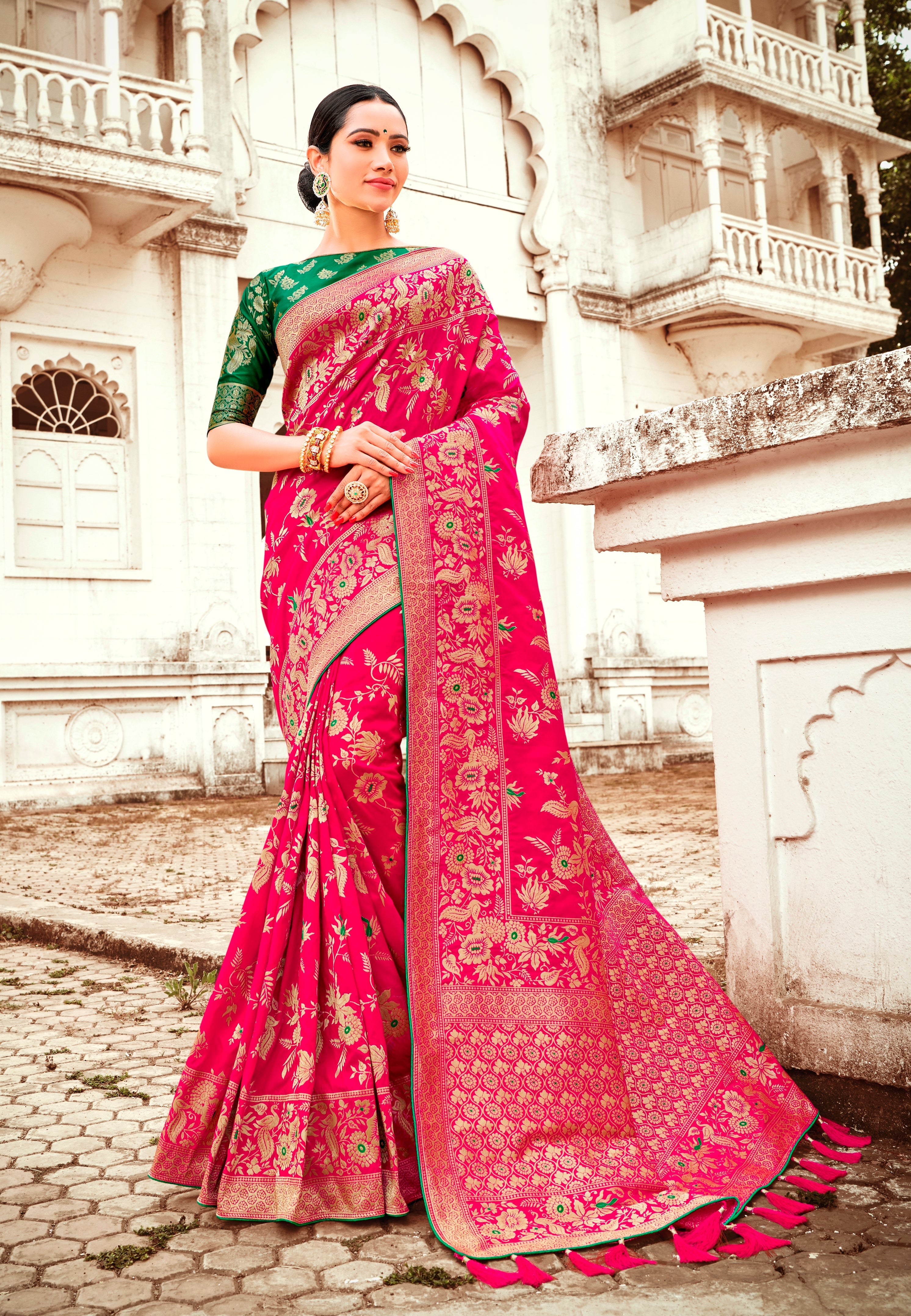 Magenta Woven Banarasi Silk Blend Wedding Saree