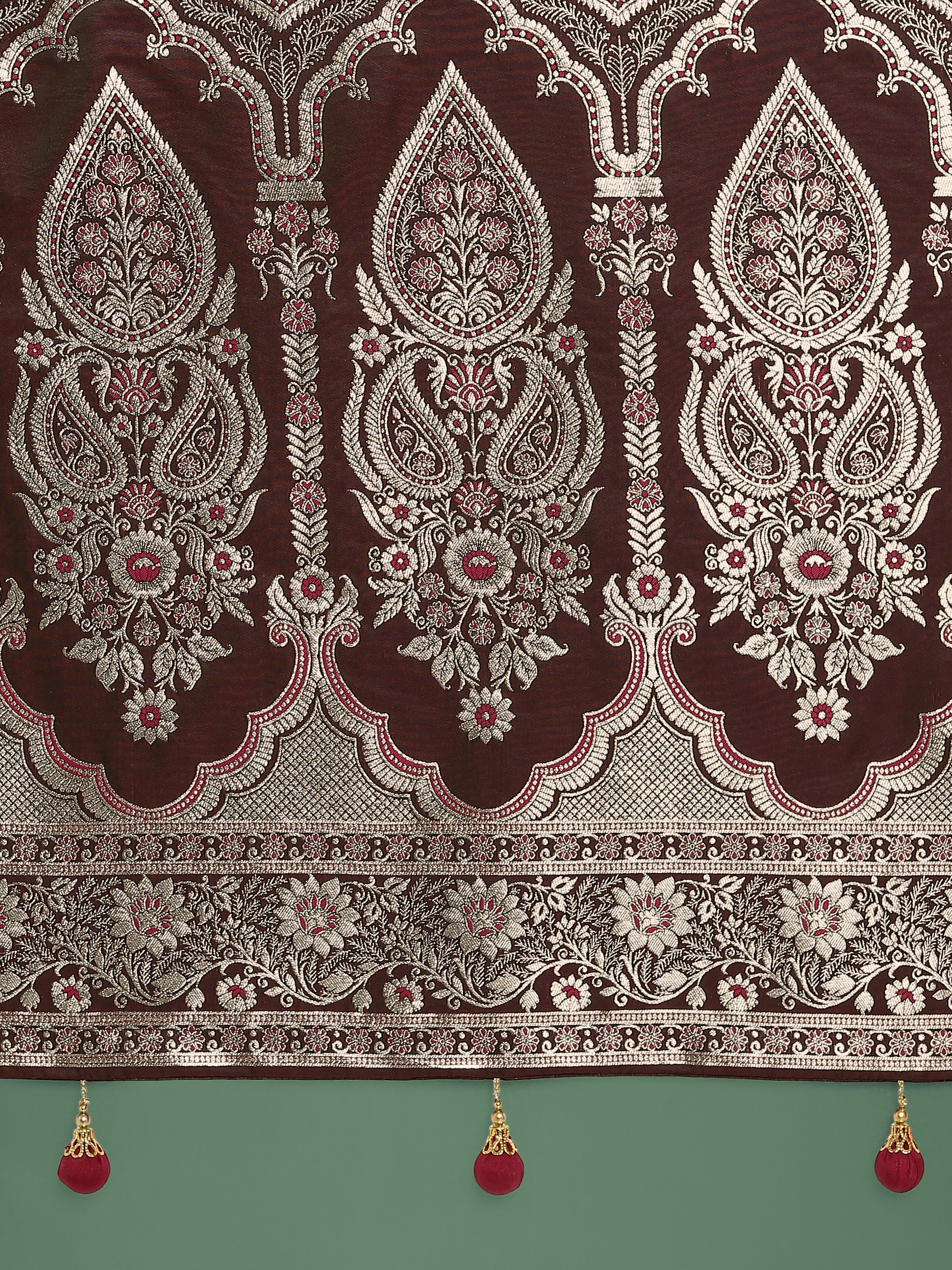 Maroon Banarasi Satin Silk Saree with Intricate Zari Woven Work