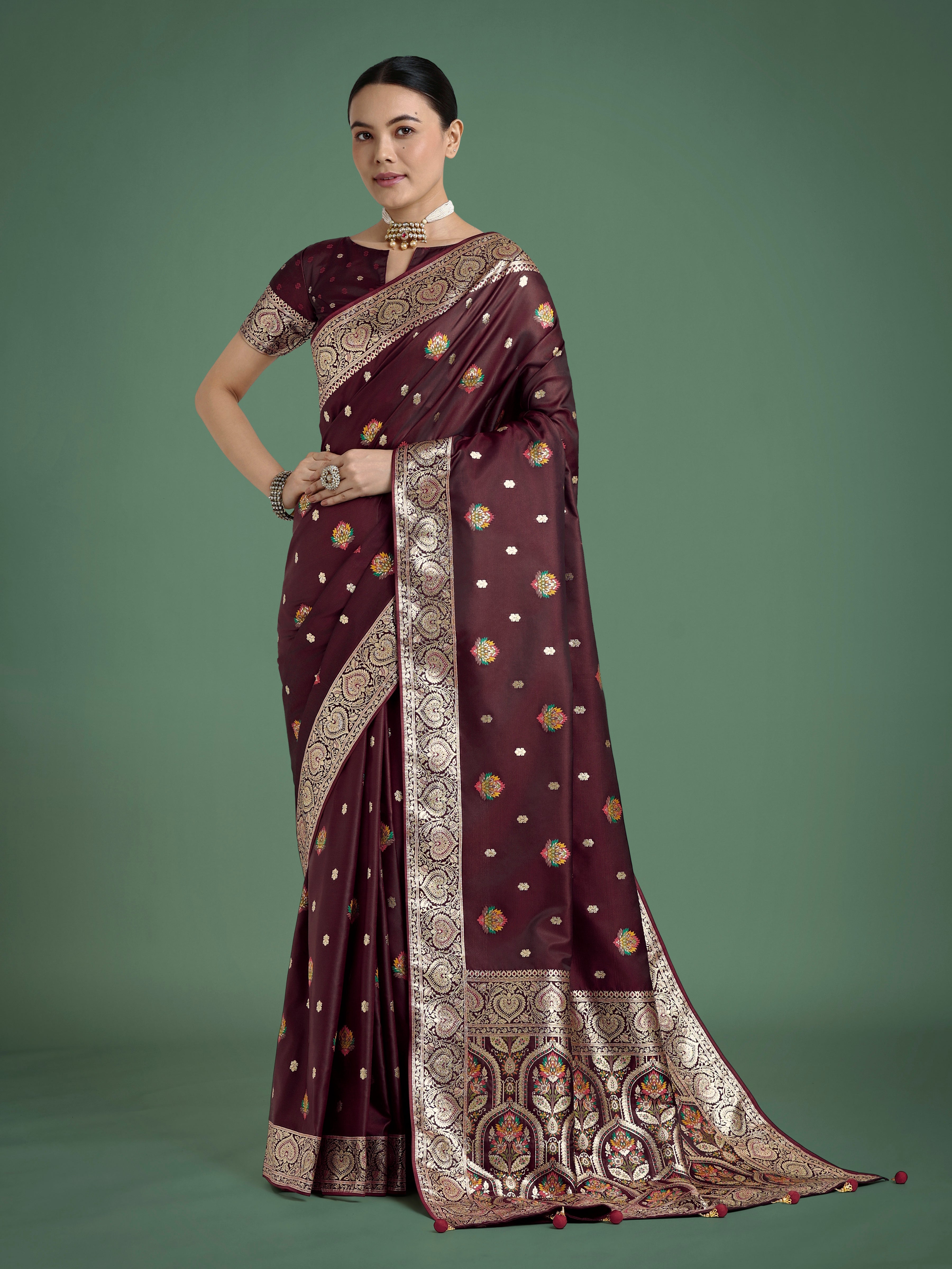 Maroon Charming Soft Banarasi Zari Woven Designer Satin Silk Saree