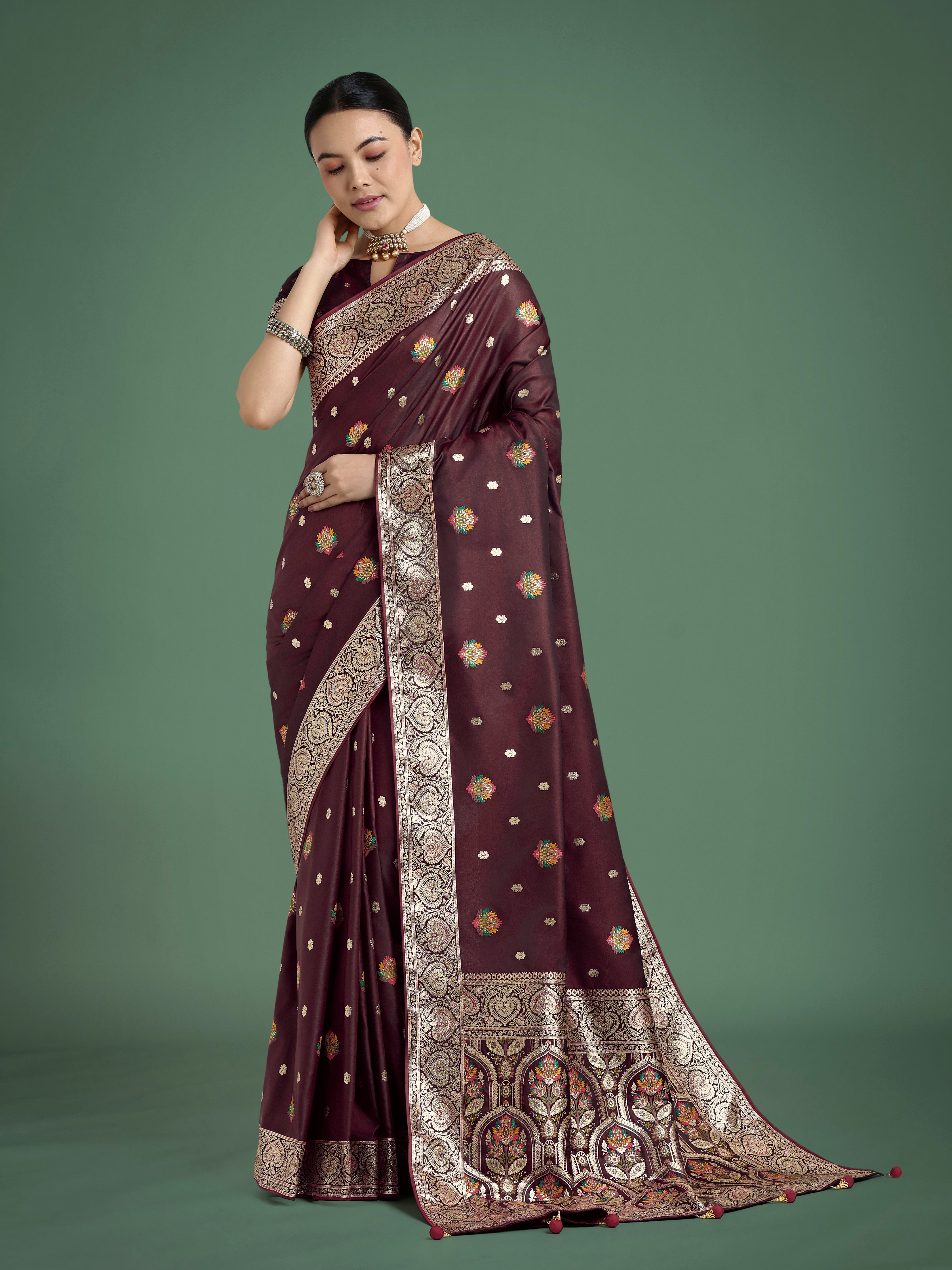 Maroon Charming Soft Banarasi Zari Woven Designer Satin Silk Saree