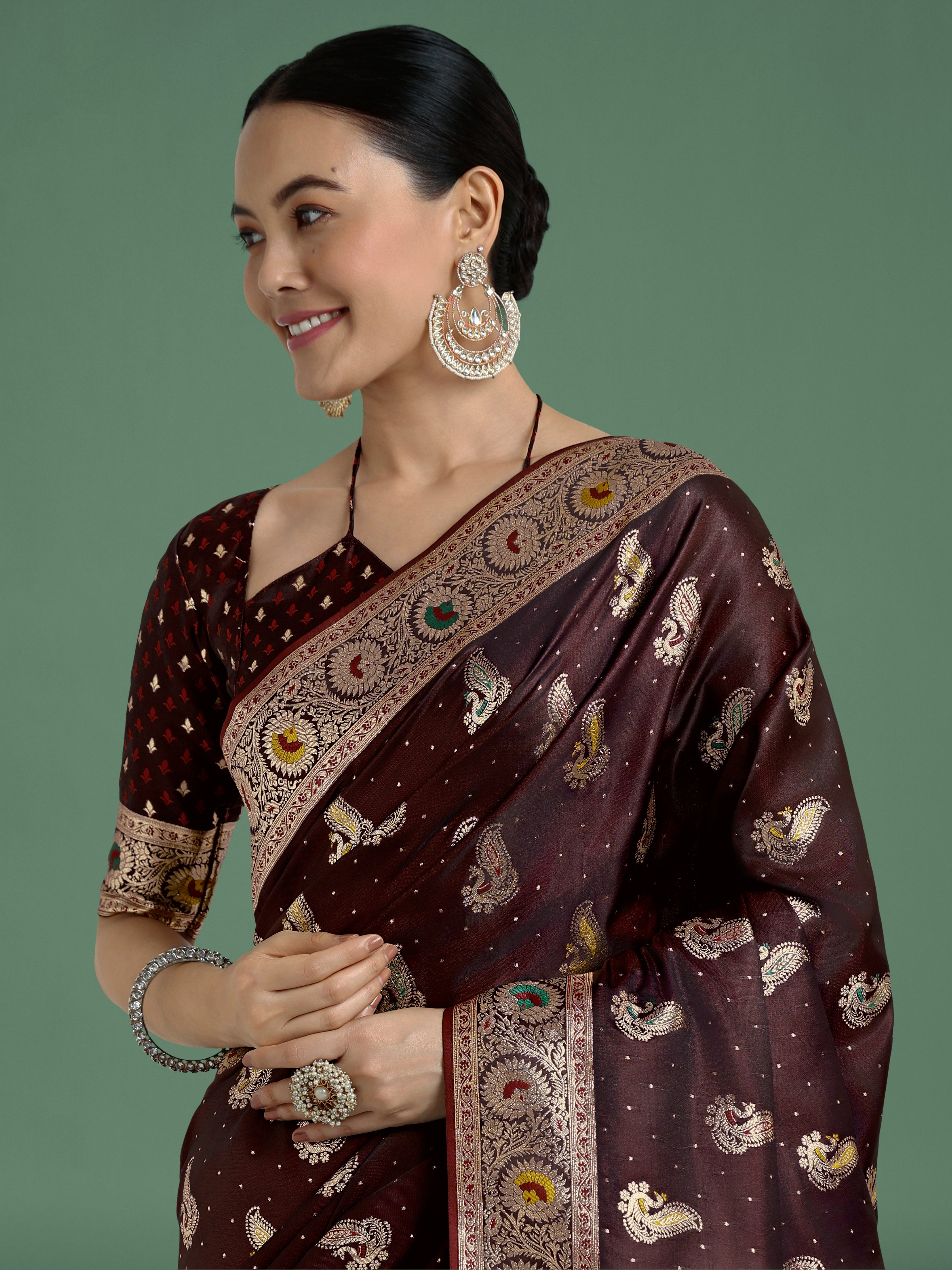 Maroon Color Festival Wear Banarasi Satin Silk Designer Zari Weaving Saree