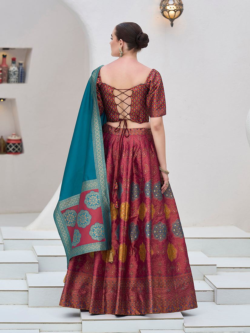 Maroon Color Kanjiwaram Silk Jacquard Designer Lehenga Choli