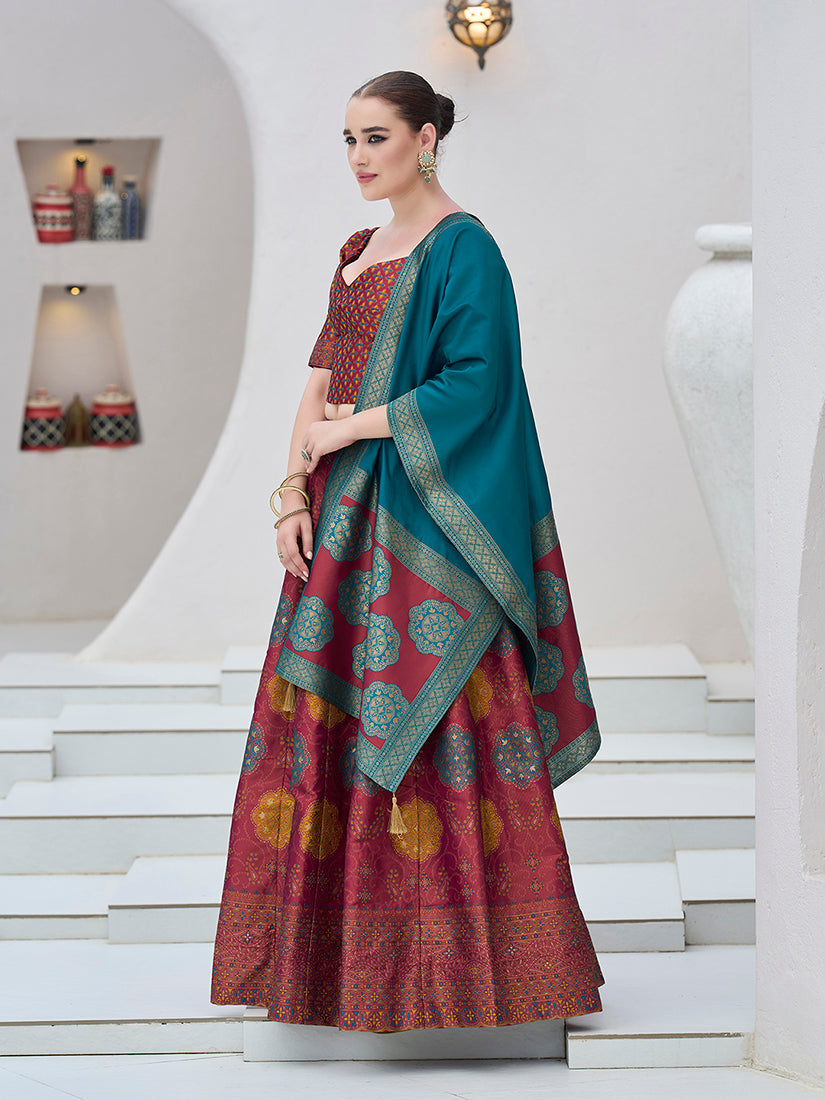 Maroon Color Kanjiwaram Silk Jacquard Designer Lehenga Choli