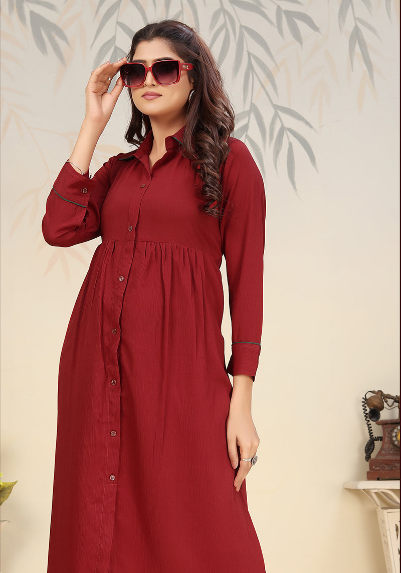 Maroon Cotton Solid Festival Casual Readymade Co-Ord Set