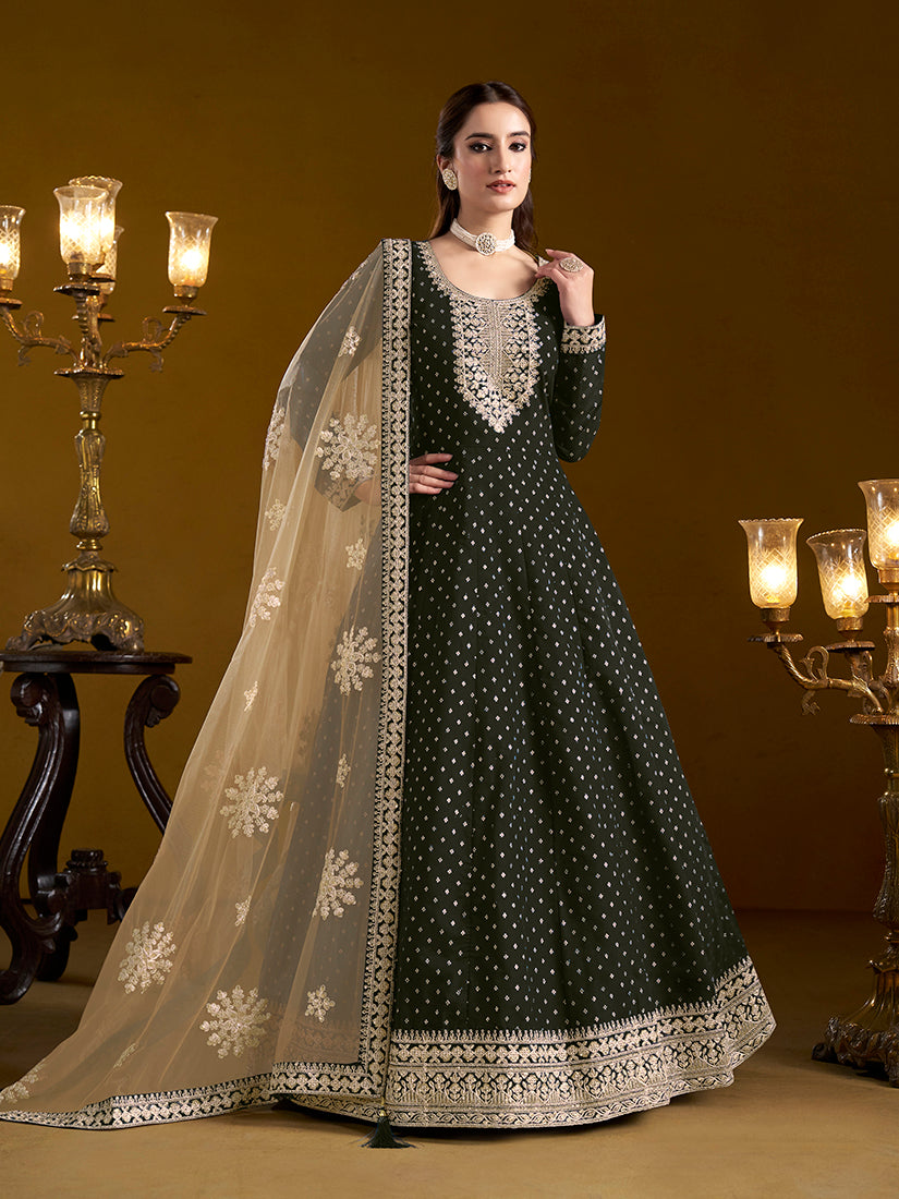 Black Chanderi Butti Embroidered Anarkali Suit With Heavy Dupatta