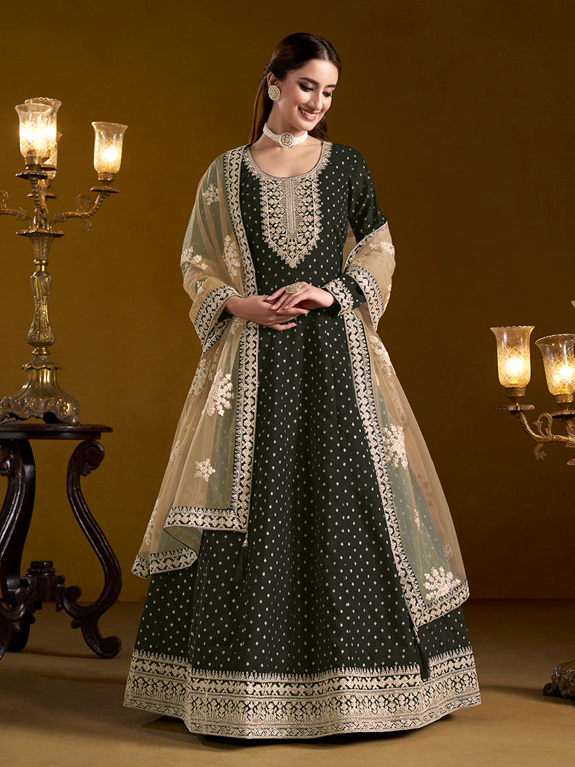 Black Chanderi Butti Embroidered Anarkali Suit With Heavy Dupatta