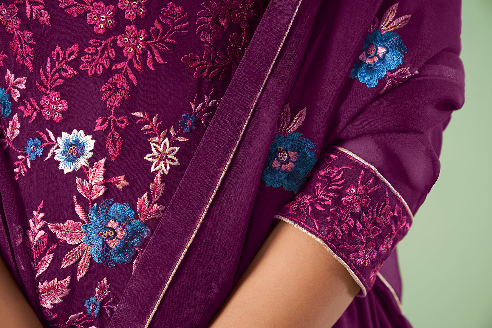 Purple Georgette Embroidered Plazzo Salwar Kameez