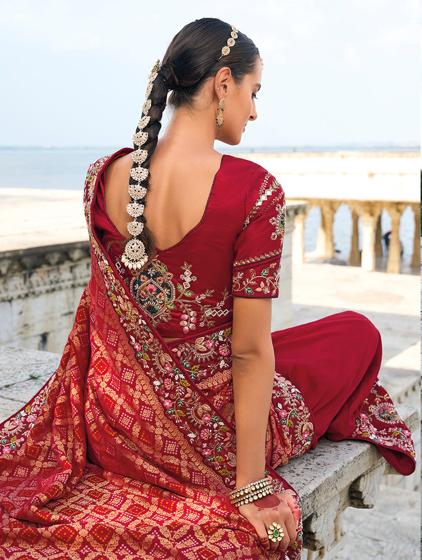 Maroon kanjivaram Silk Embroidered Work Saree