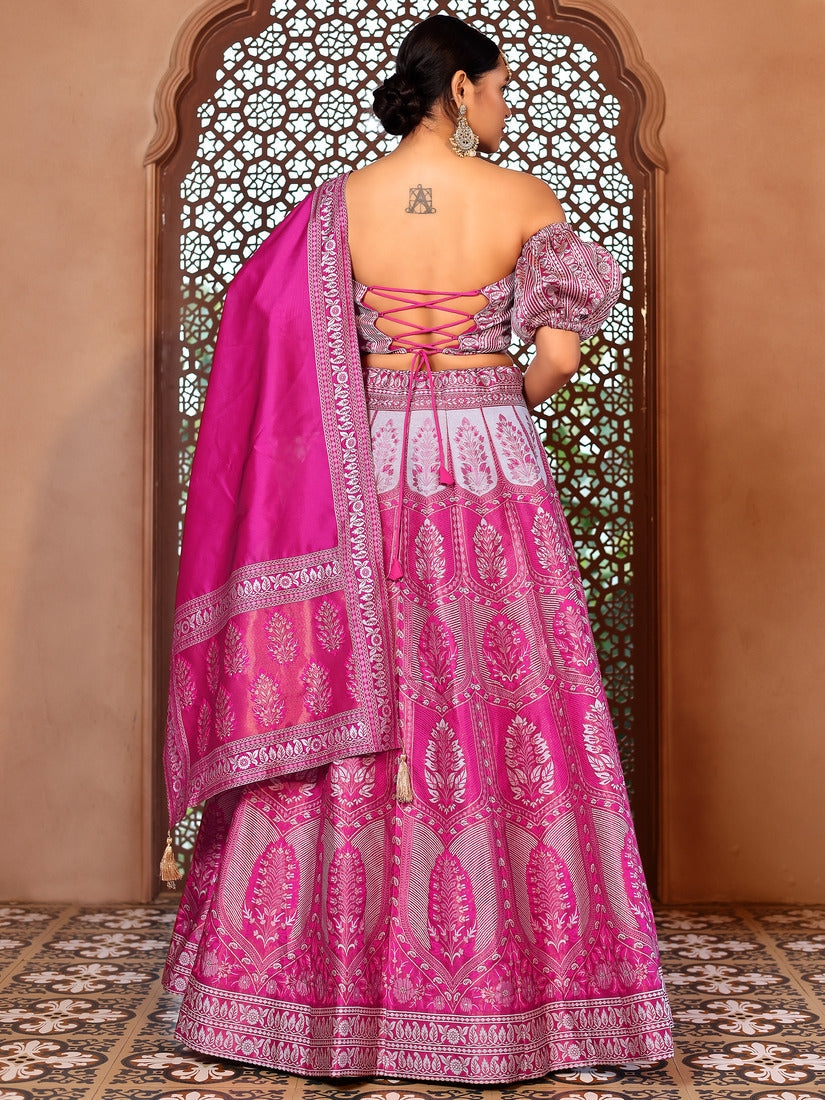 Pink Kanjivaram Silk Weaving Zari Lehenga Choli