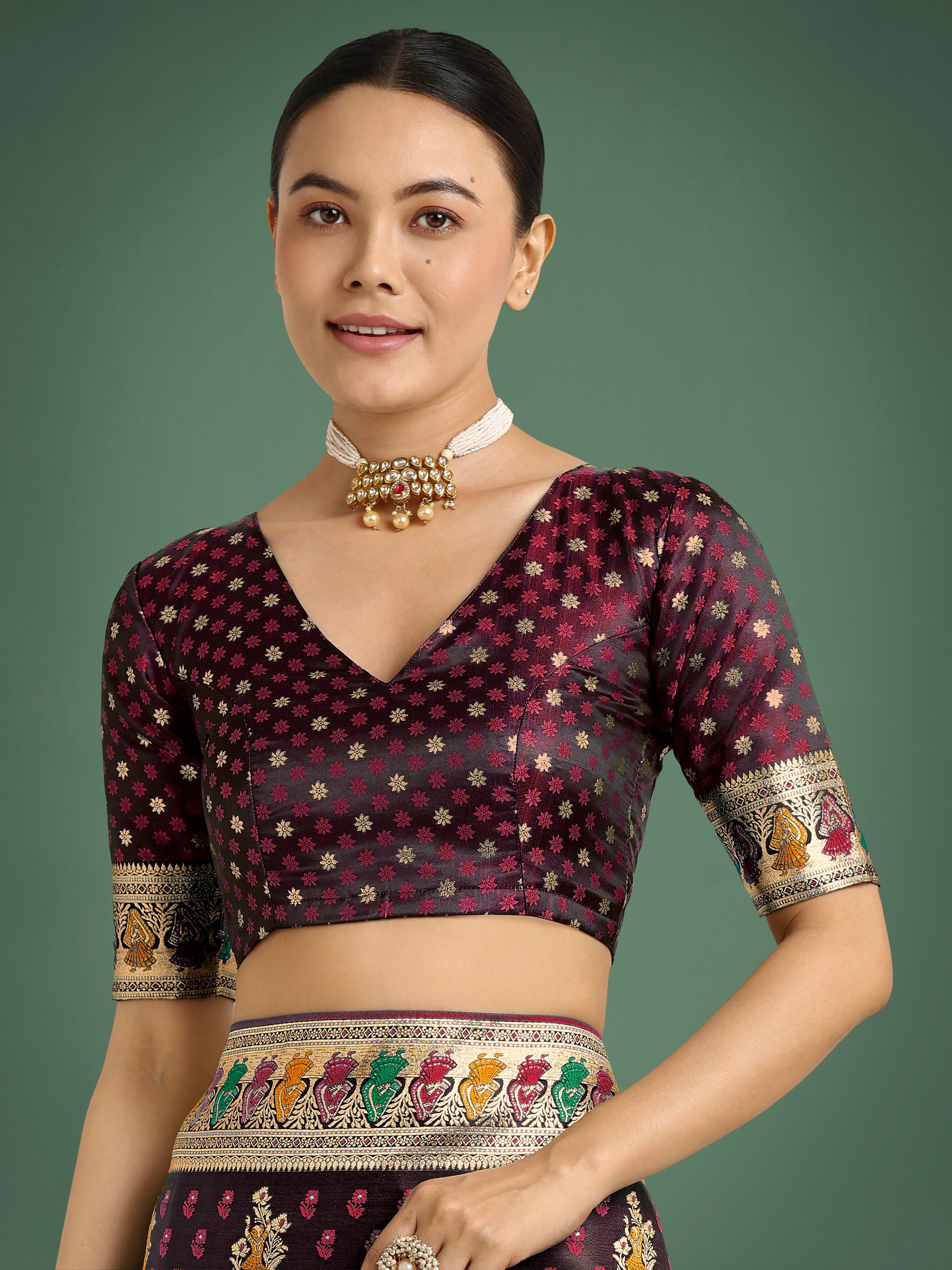 Maroon With Gold Bordar Banarasi Zari Woven Satin Saree