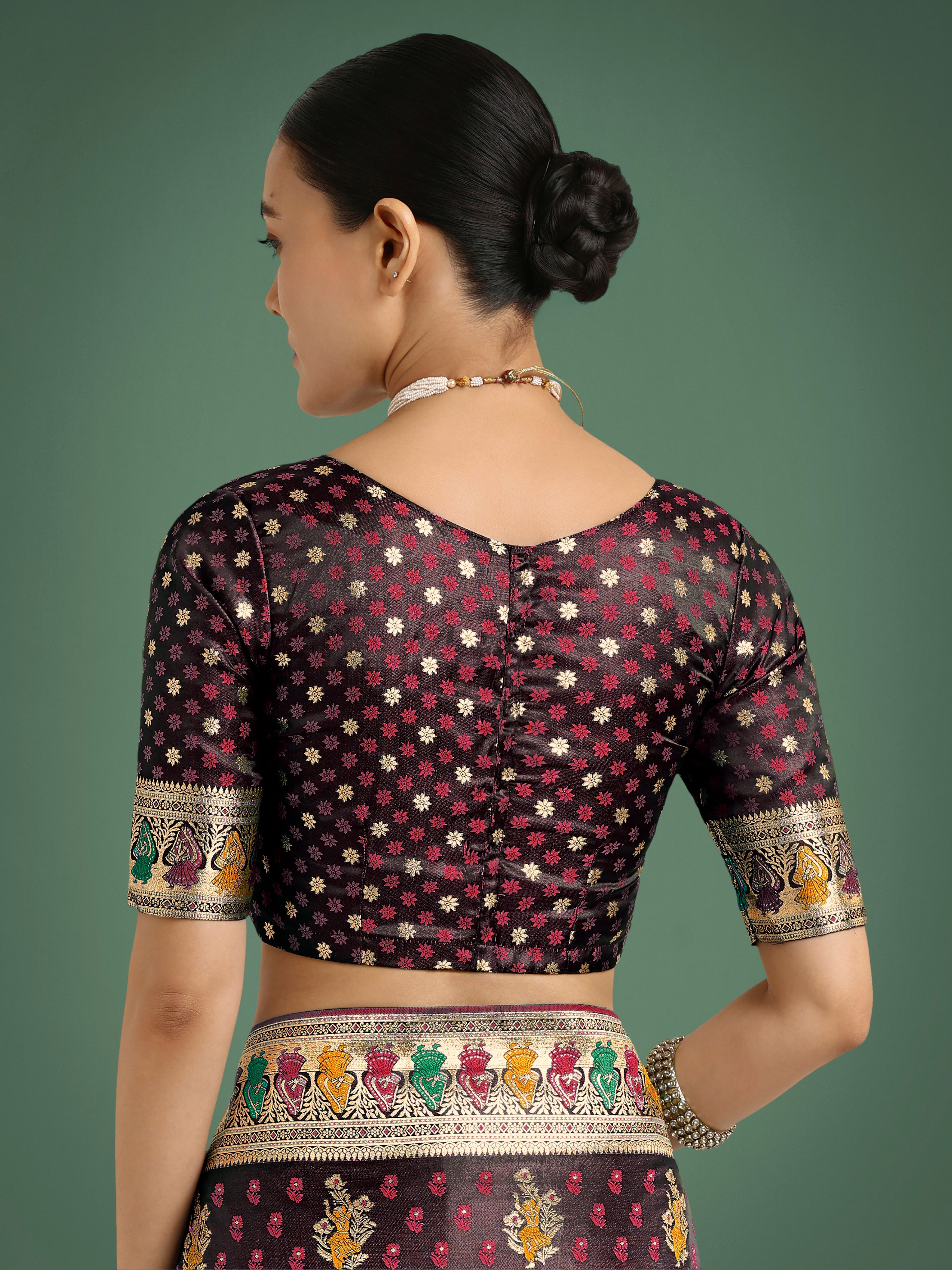 Maroon With Gold Bordar Banarasi Zari Woven Satin Saree