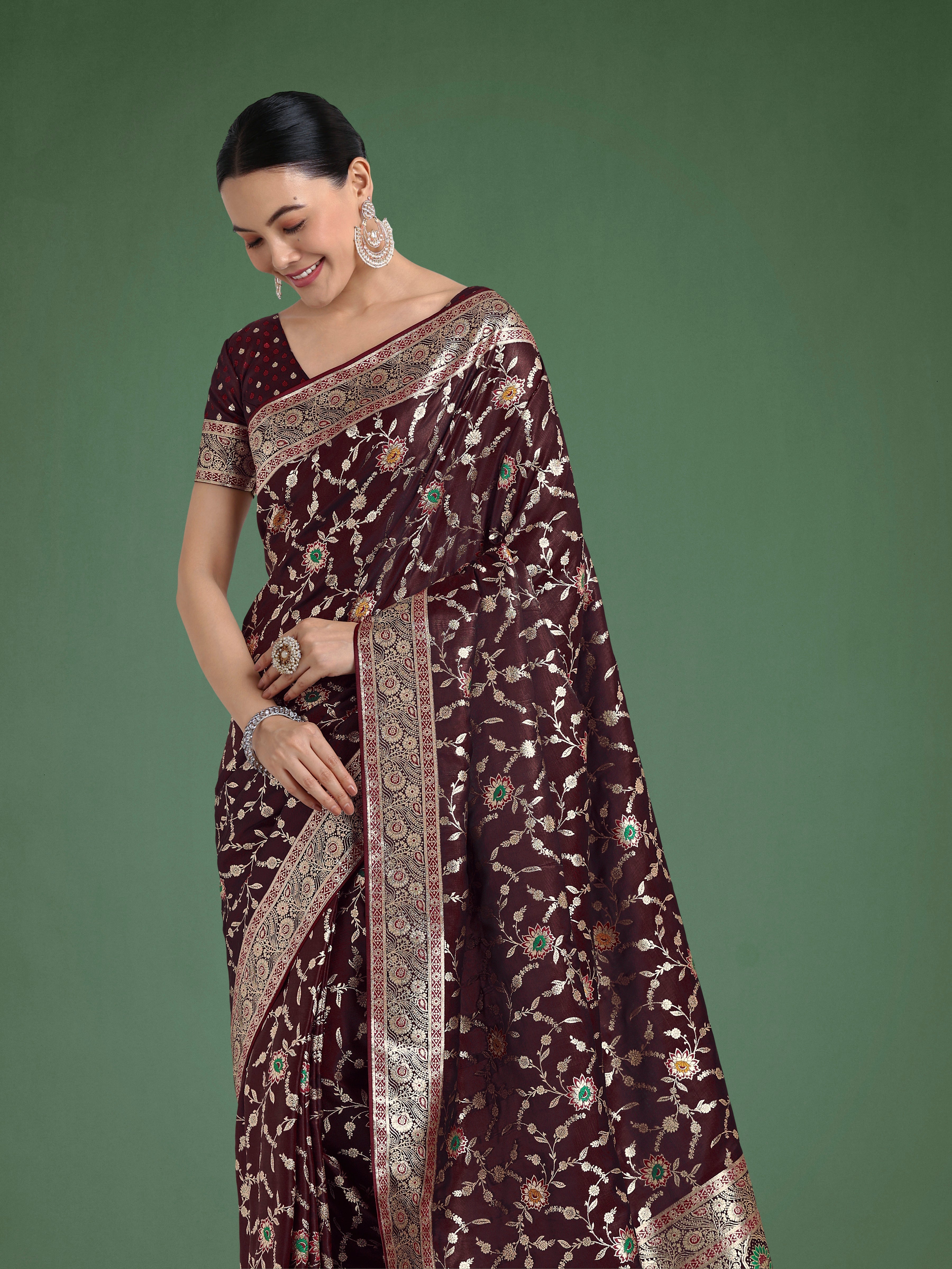Maroon Zari Woven Banarasi Classic Satin Silk Saree