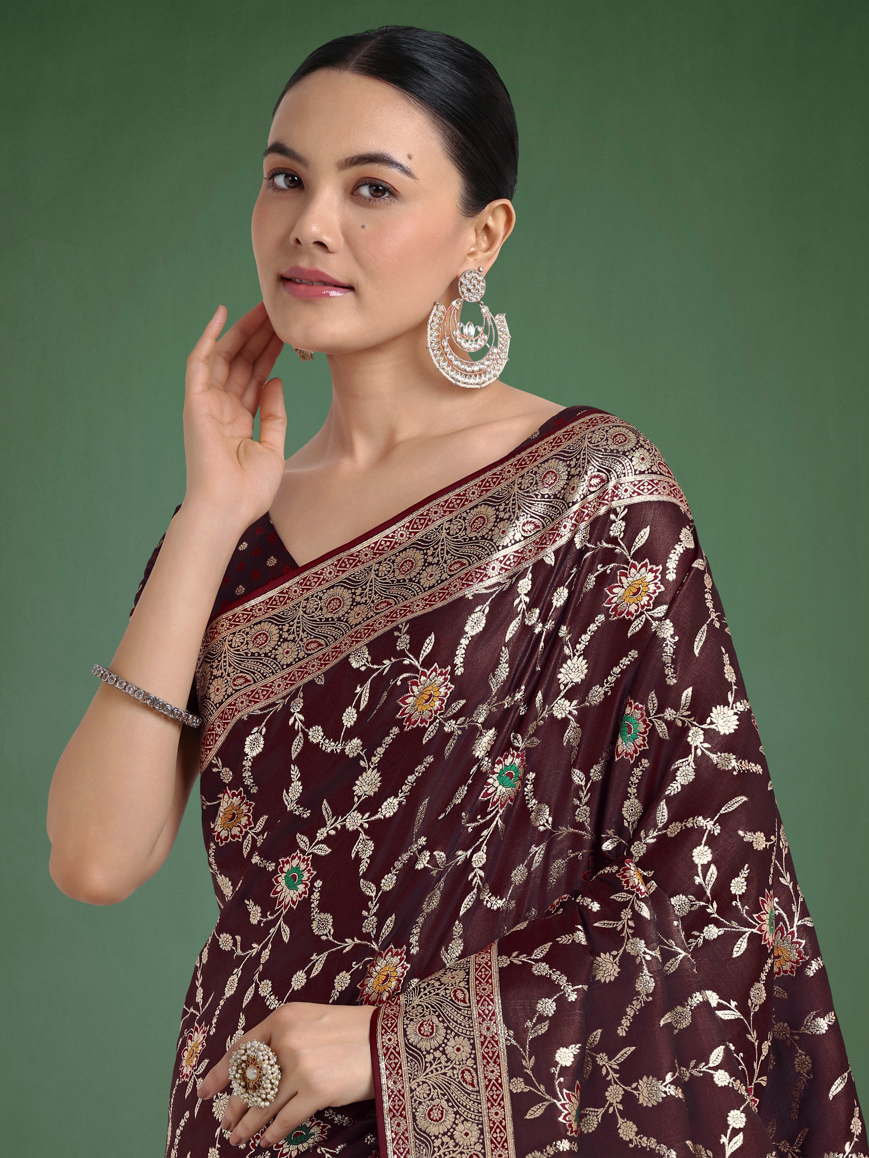 Maroon Zari Woven Banarasi Classic Satin Silk Saree