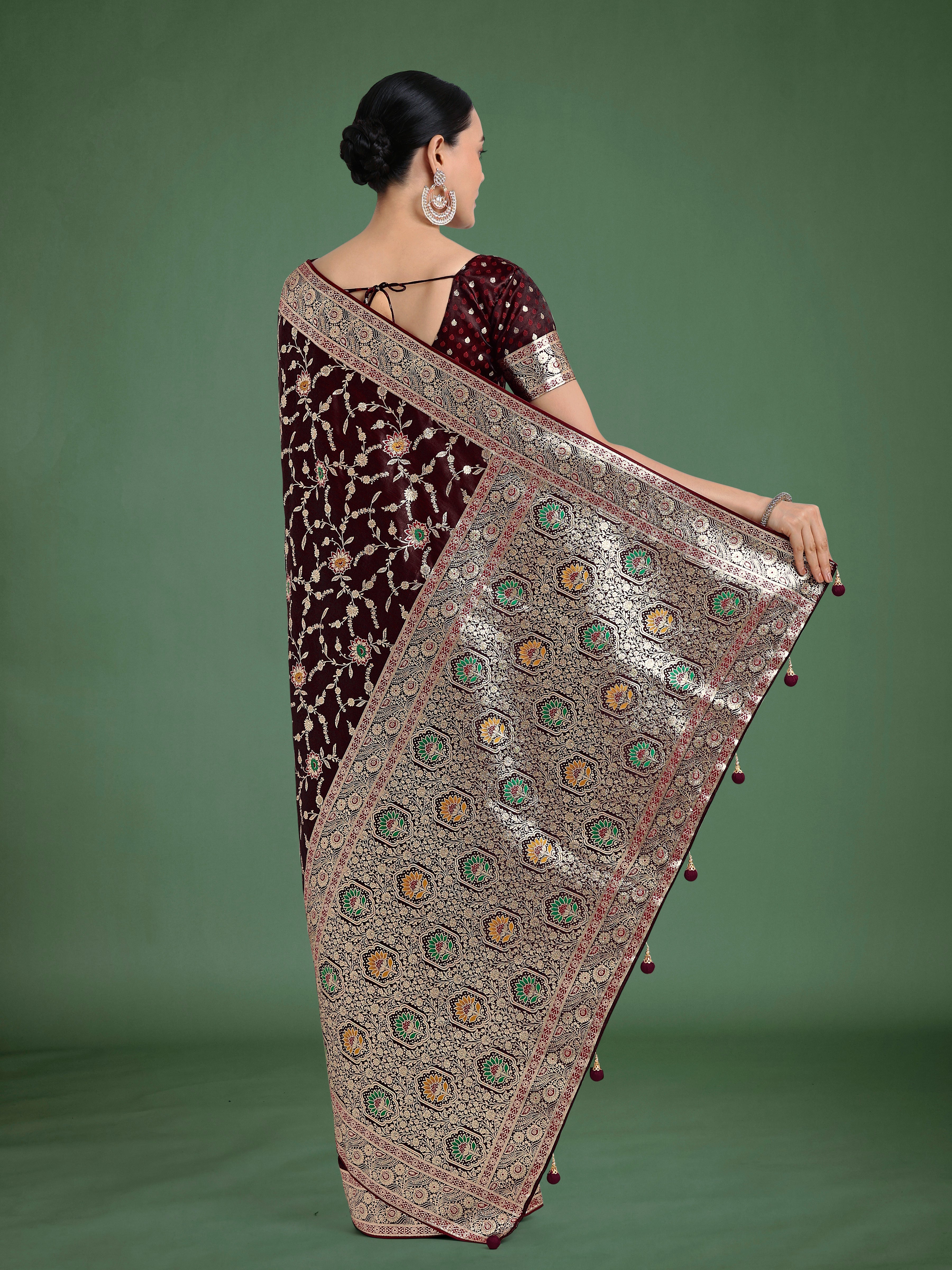 Maroon Zari Woven Banarasi Classic Satin Silk Saree