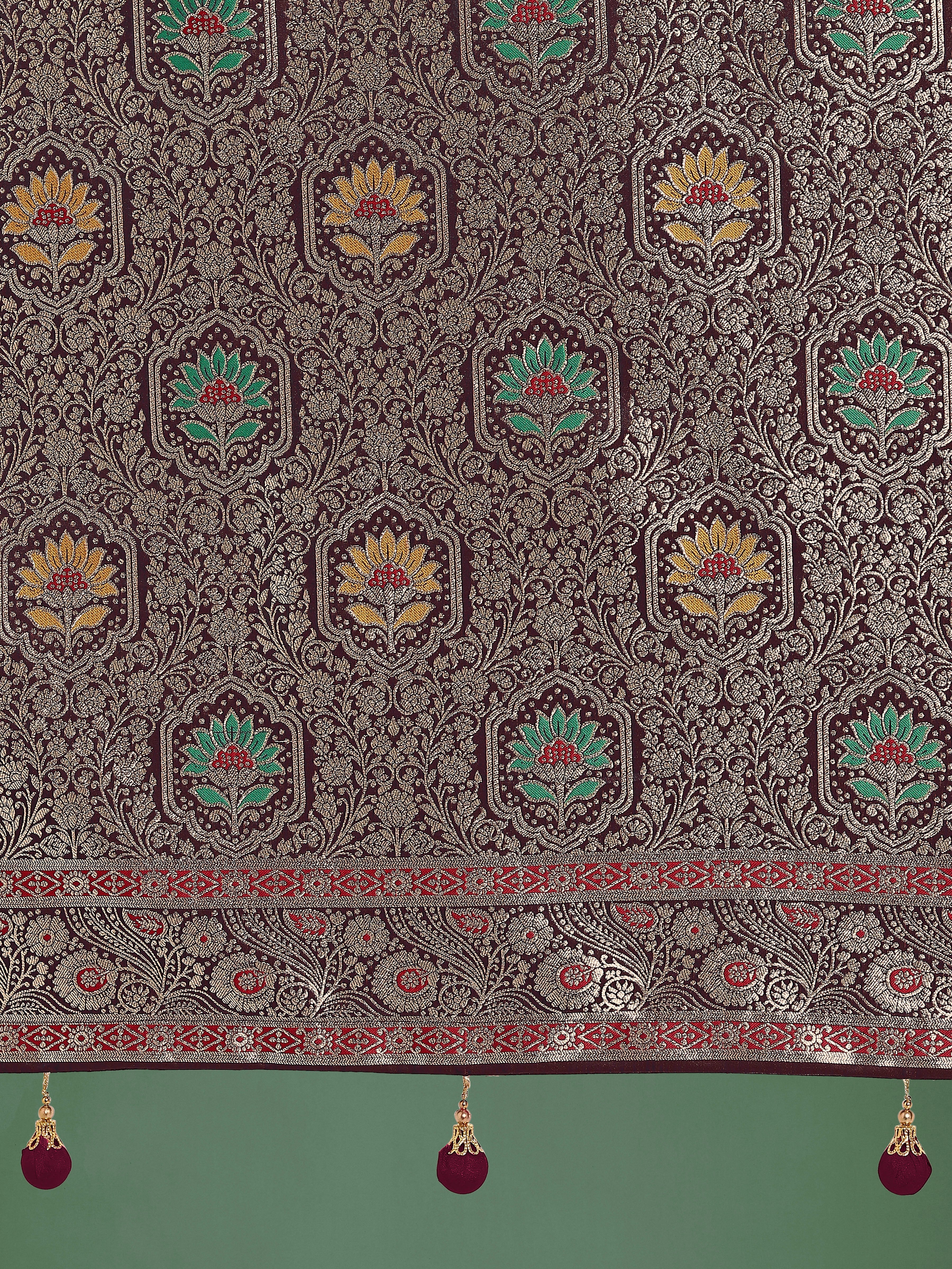 Maroon Zari Woven Banarasi Classic Satin Silk Saree