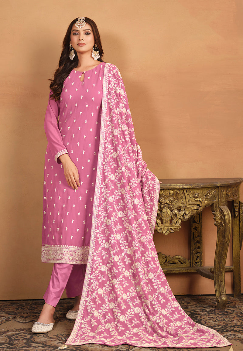 Pink Faux Georgette Embroidered Trendy Salwar Suit - Monjolika Fashion