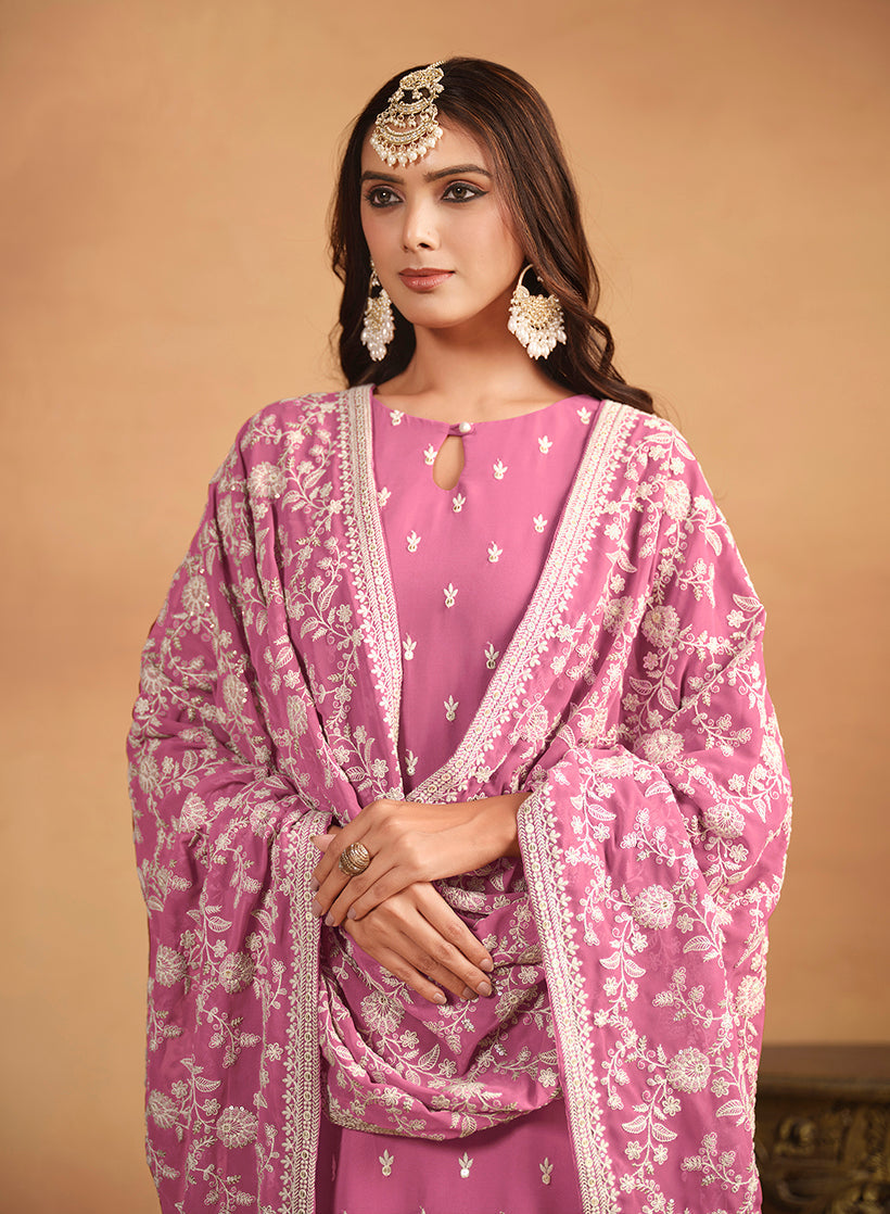 Pink Faux Georgette Embroidered Trendy Salwar Suit - Monjolika Fashion