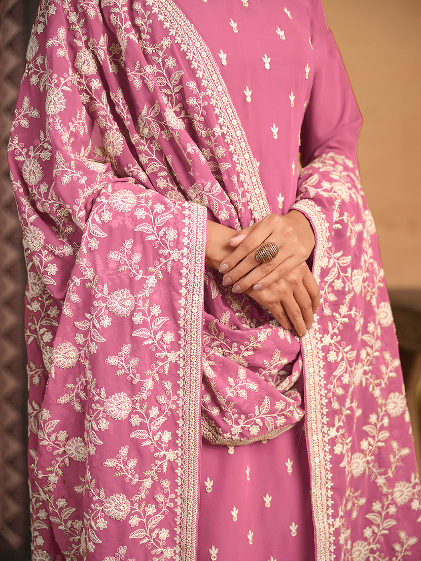Pink Faux Georgette Embroidered Trendy Salwar Suit - Monjolika Fashion