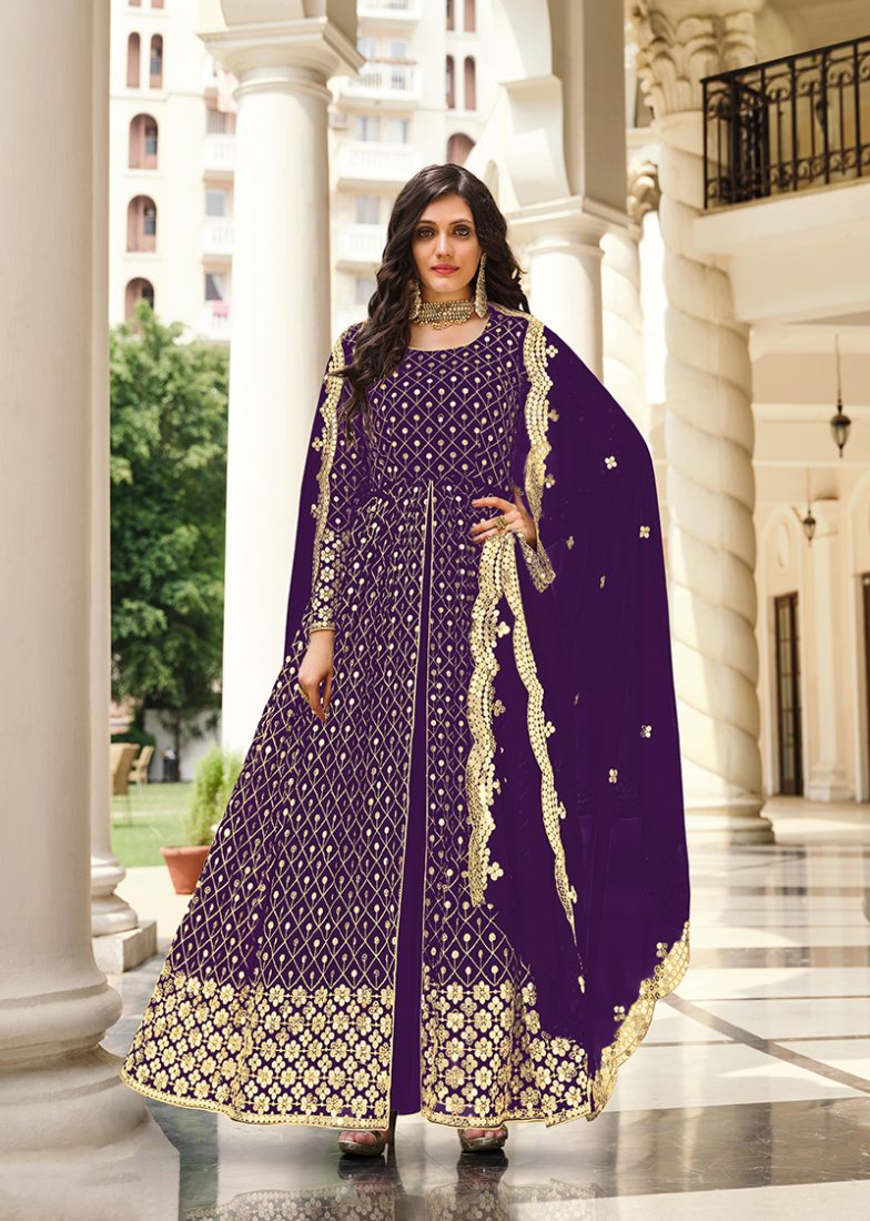 Purple Georgette Embroidered Anarkali Salwar Kameez